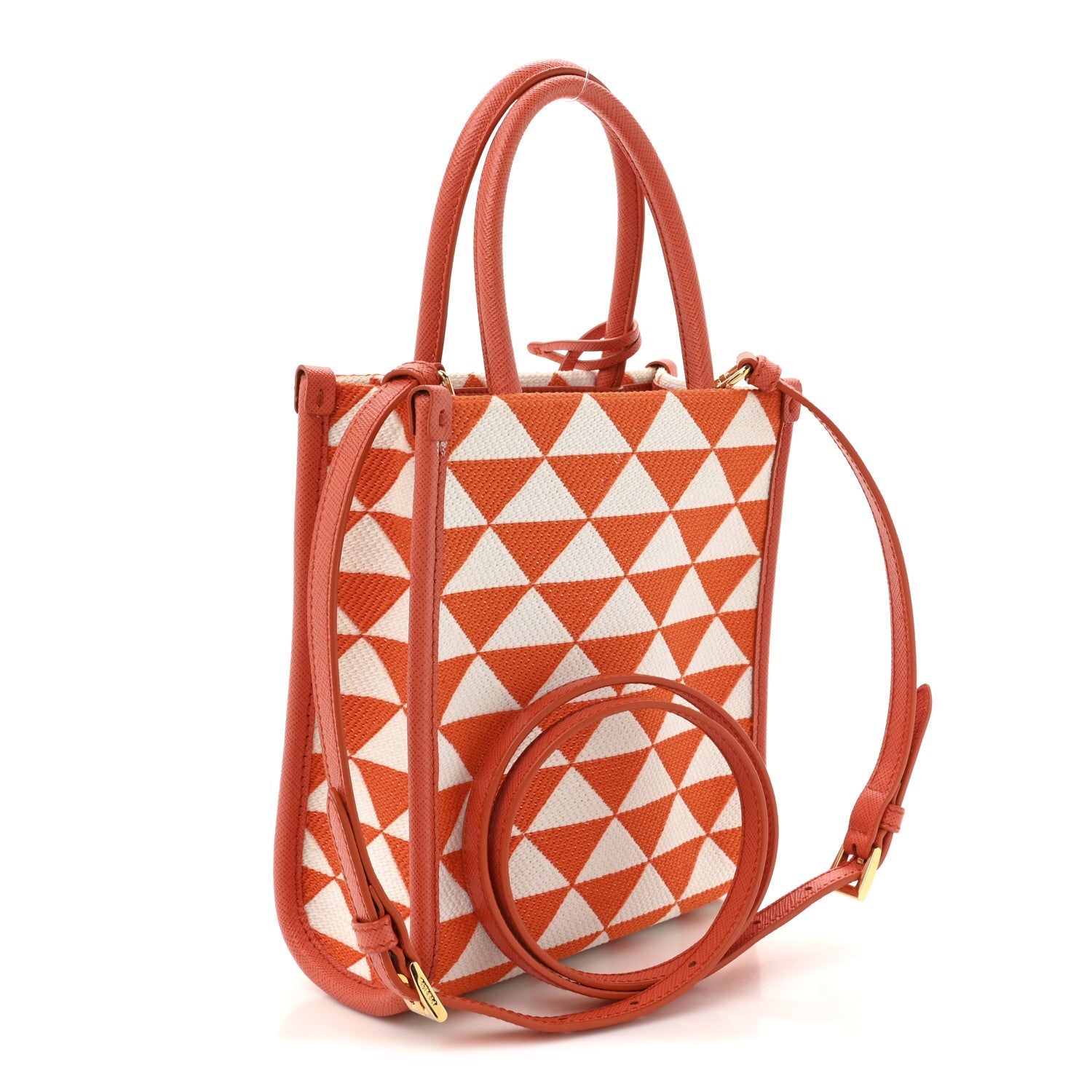 Jacquard Saffiano Triangolo Symbole Embroidered Micro Tote Arancio White