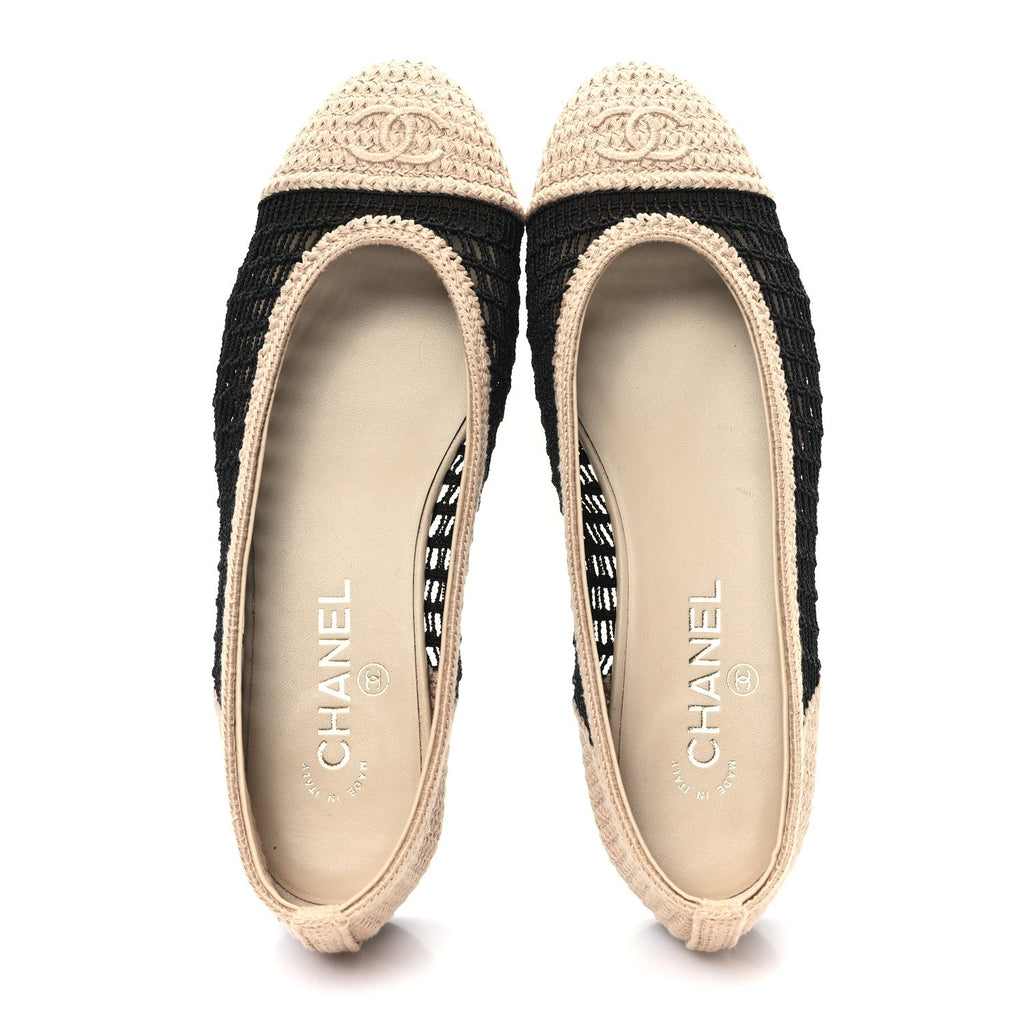Raffia Cap Toe Ballerina Flats 39 Black Beige