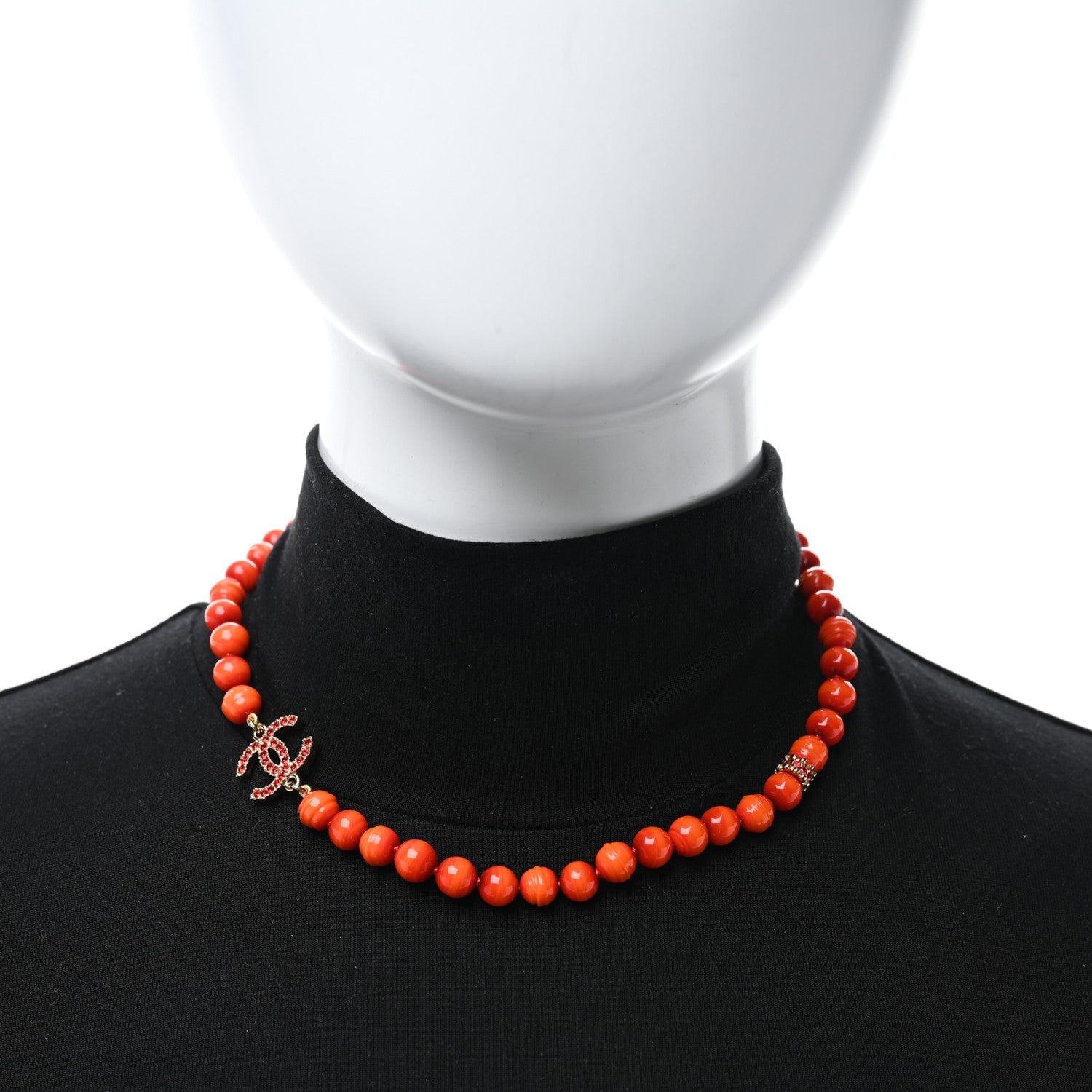 Pearl Glass Bead CC Necklace Golden Red