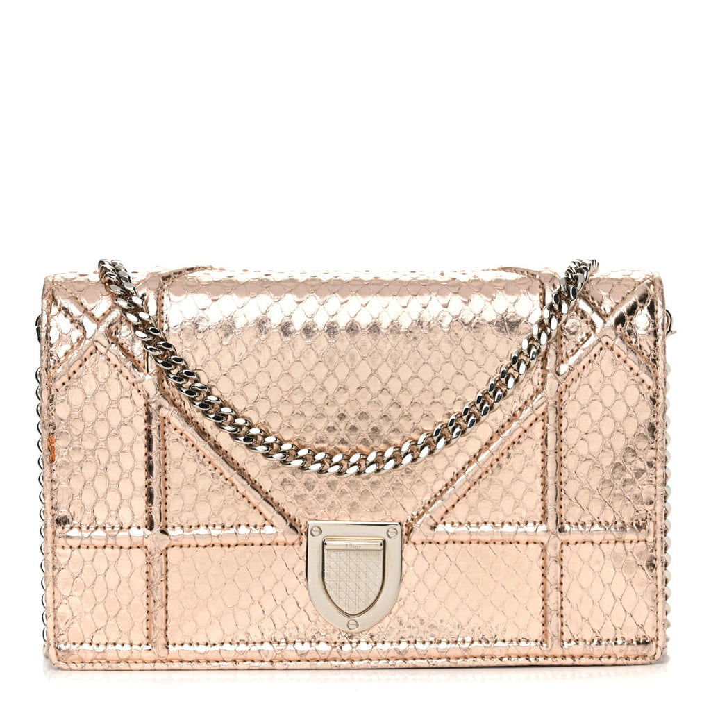 Snakeskin Diorama Wallet on Chain Pouch Rose Gold