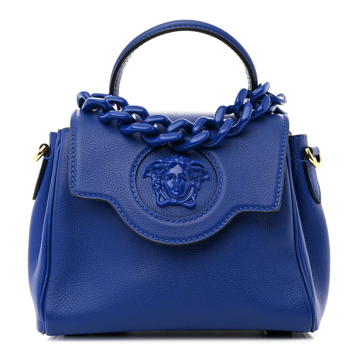 Grained Calfskin Small La Medusa Top Handle Bag Lapis