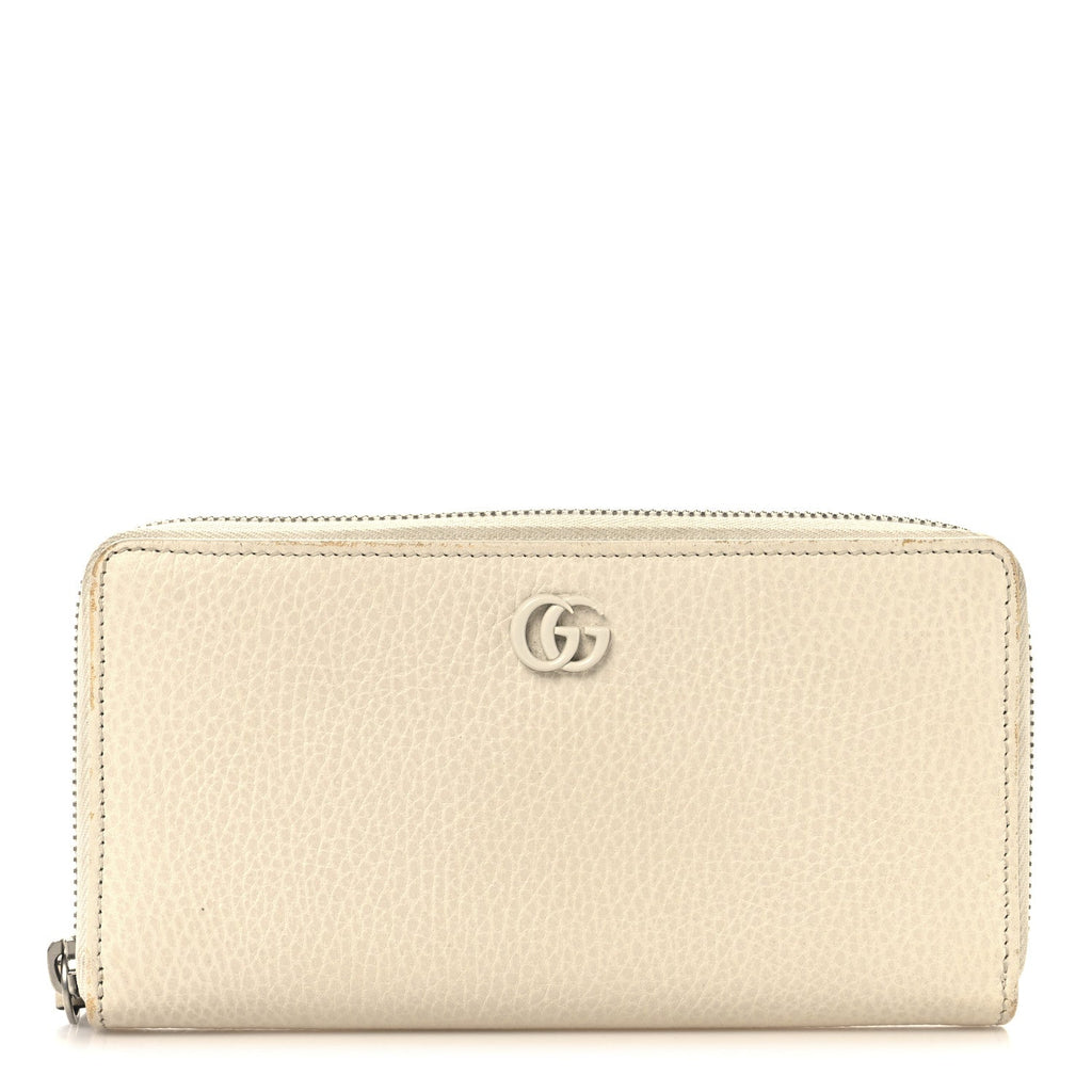 Dollar Calfskin Monochrome GG Marmont Zip Around Wallet Mystic White
