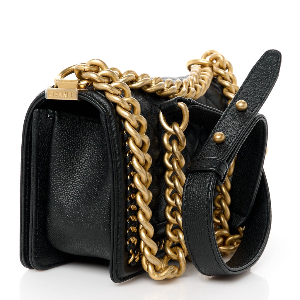 Caviar Quilted Small Chain Around Boy Flap Black