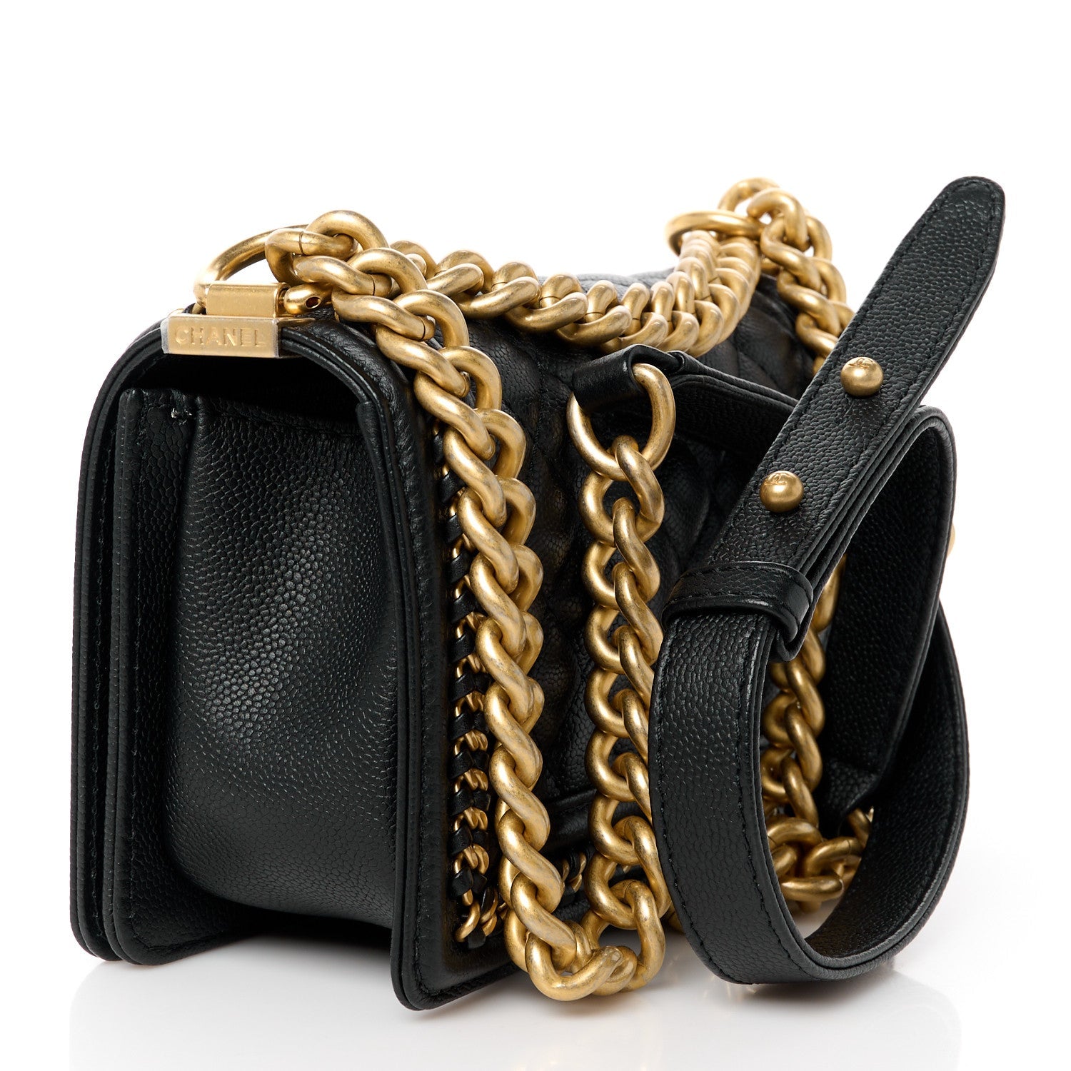 Caviar Quilted Small Chain Around Boy Flap Black