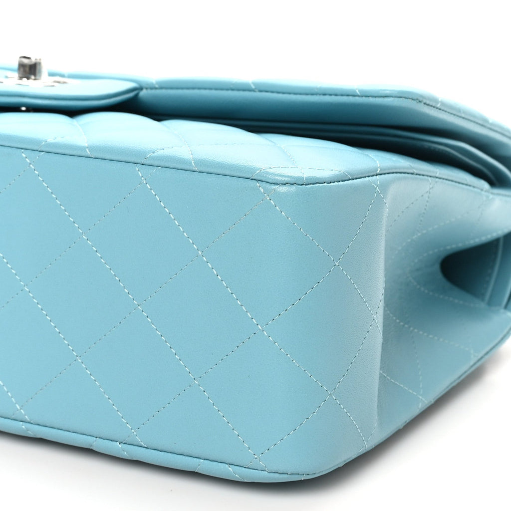 Lambskin Quilted Jumbo Double Flap Blue