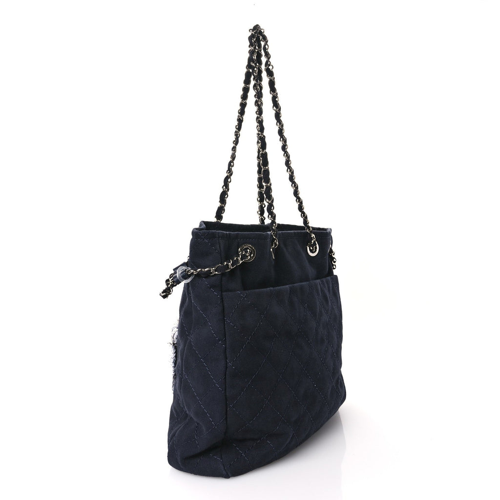 Canvas Quilted La Pausa Large Shopping Tote Navy
