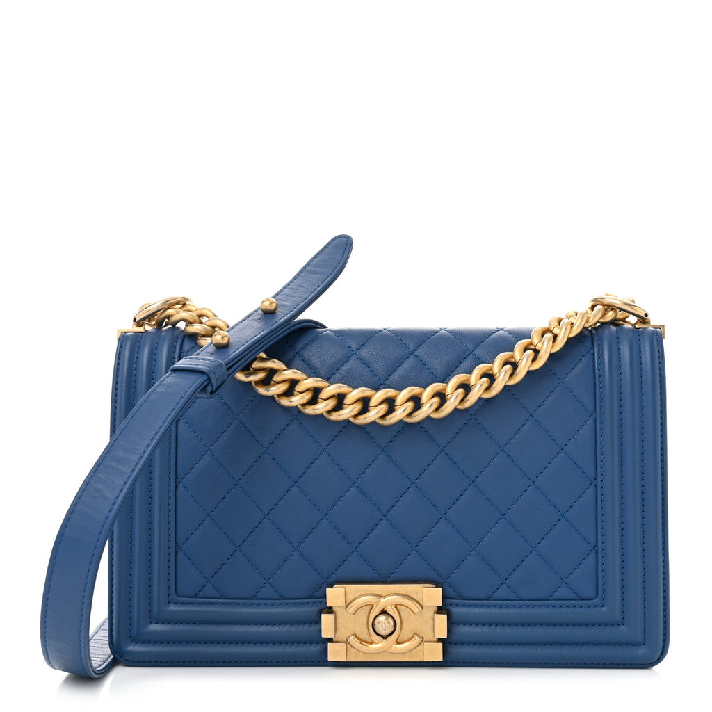 Lambskin Quilted Medium Boy Flap Blue