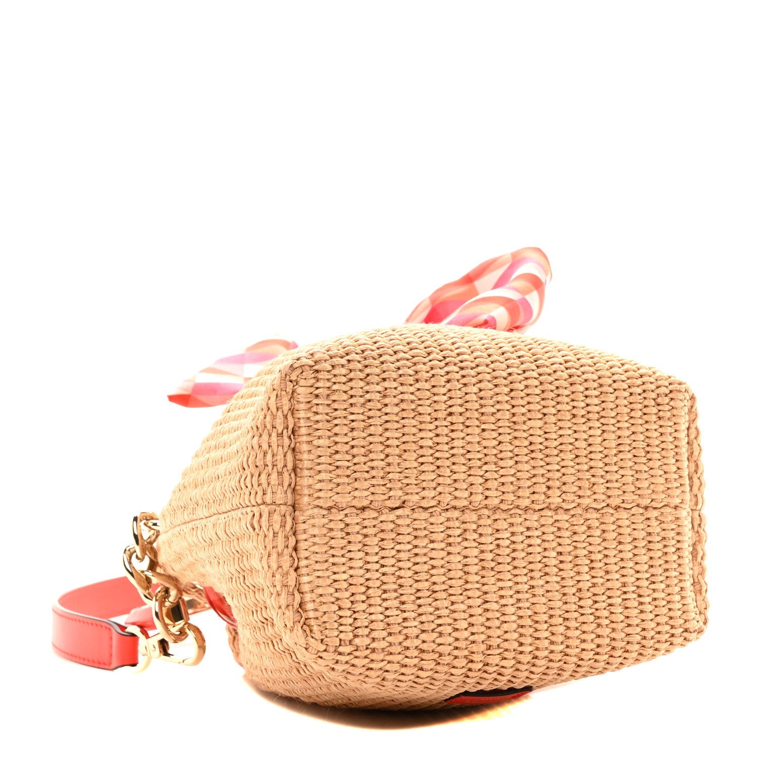 Raffia Bon Bon Bow Bucket Bag Natural Paprika