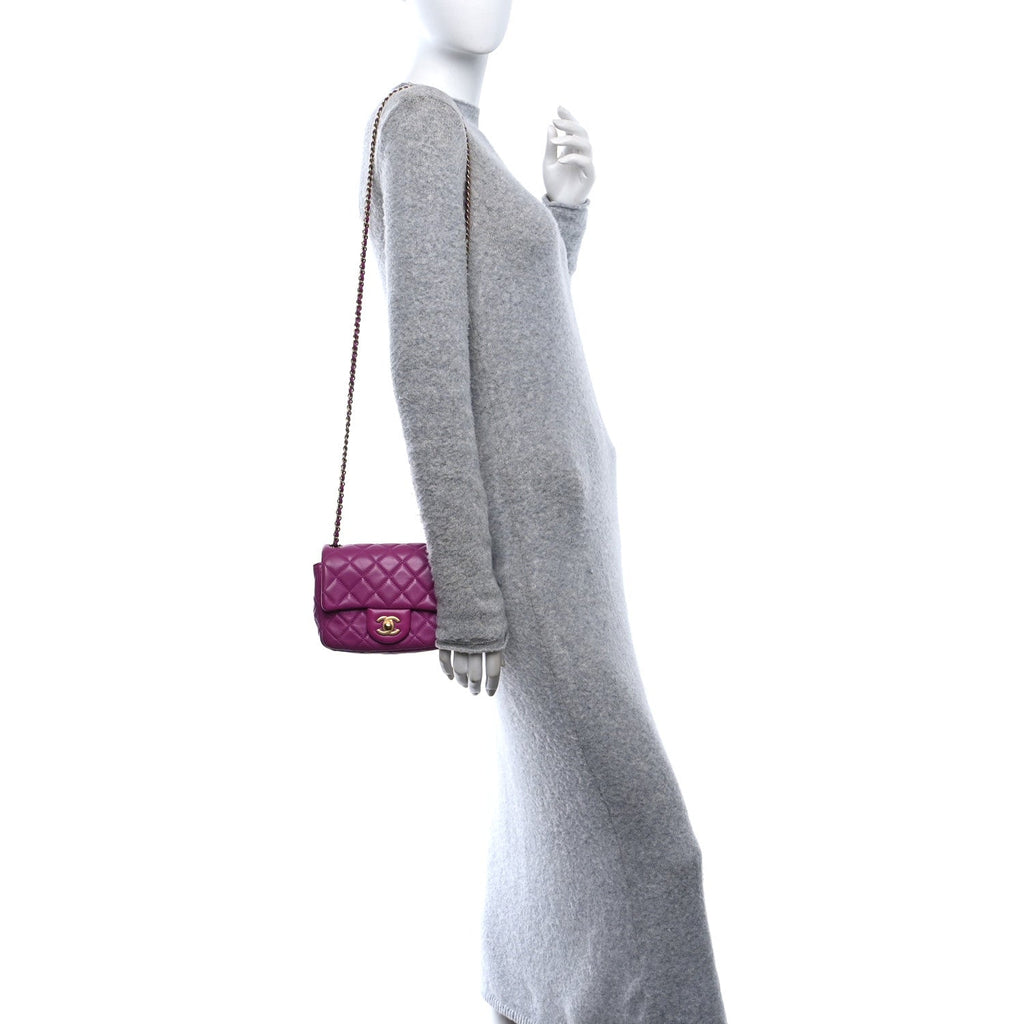 Lambskin Quilted Mini Pearl Crush Flap Purple