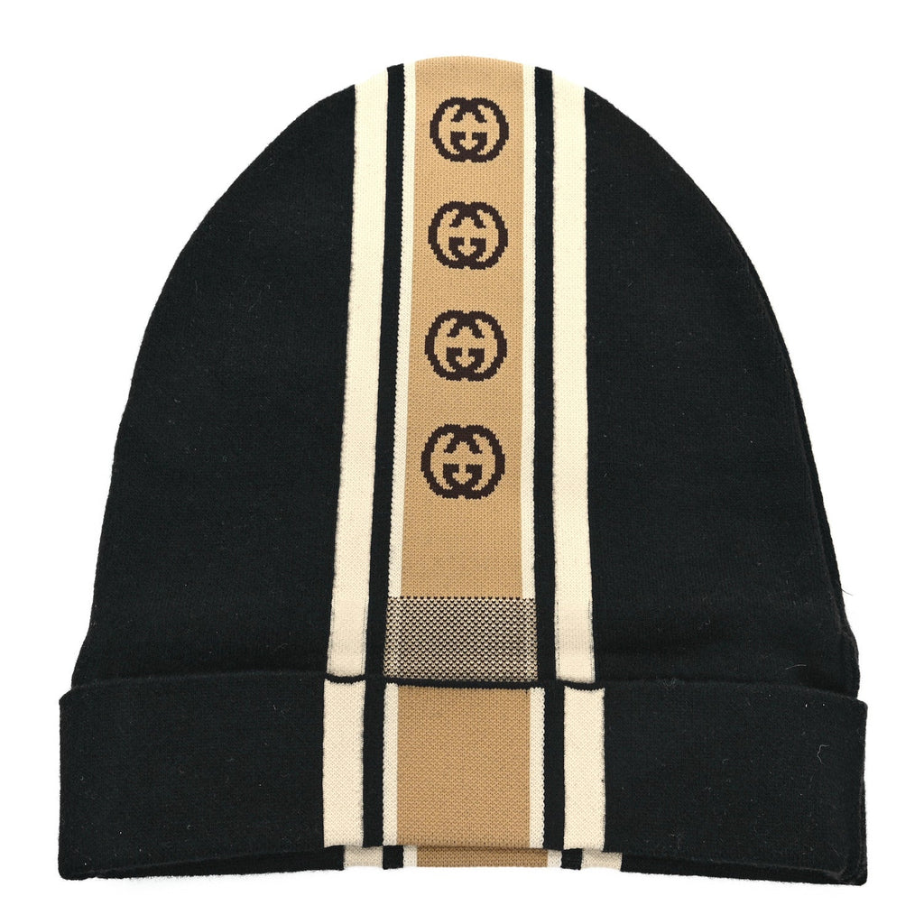 Wool Interlocking GG Stripe Beanie XL Black