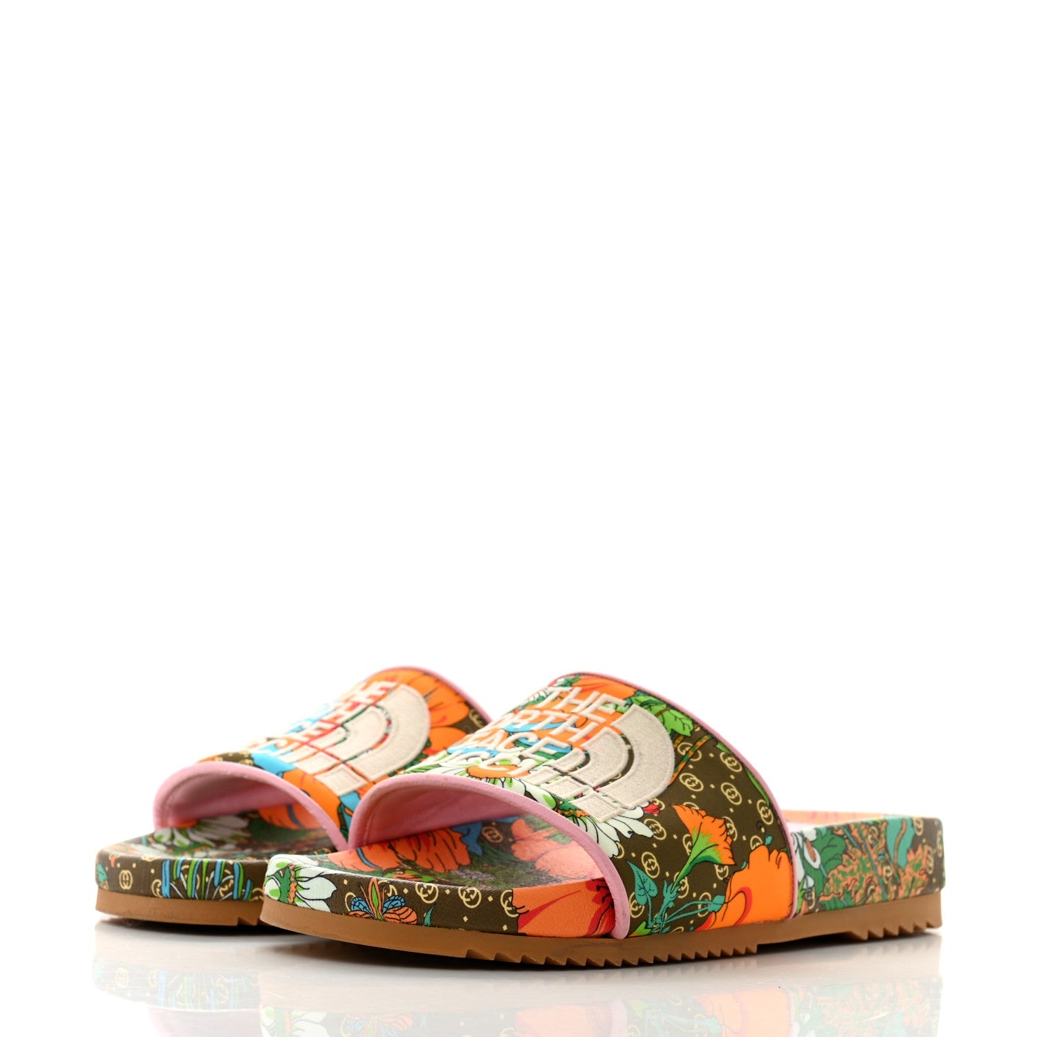 X THE NORTH FACE Nylon Floral Womens Slide Sandals 37 Military Green Orange Soft Pink
