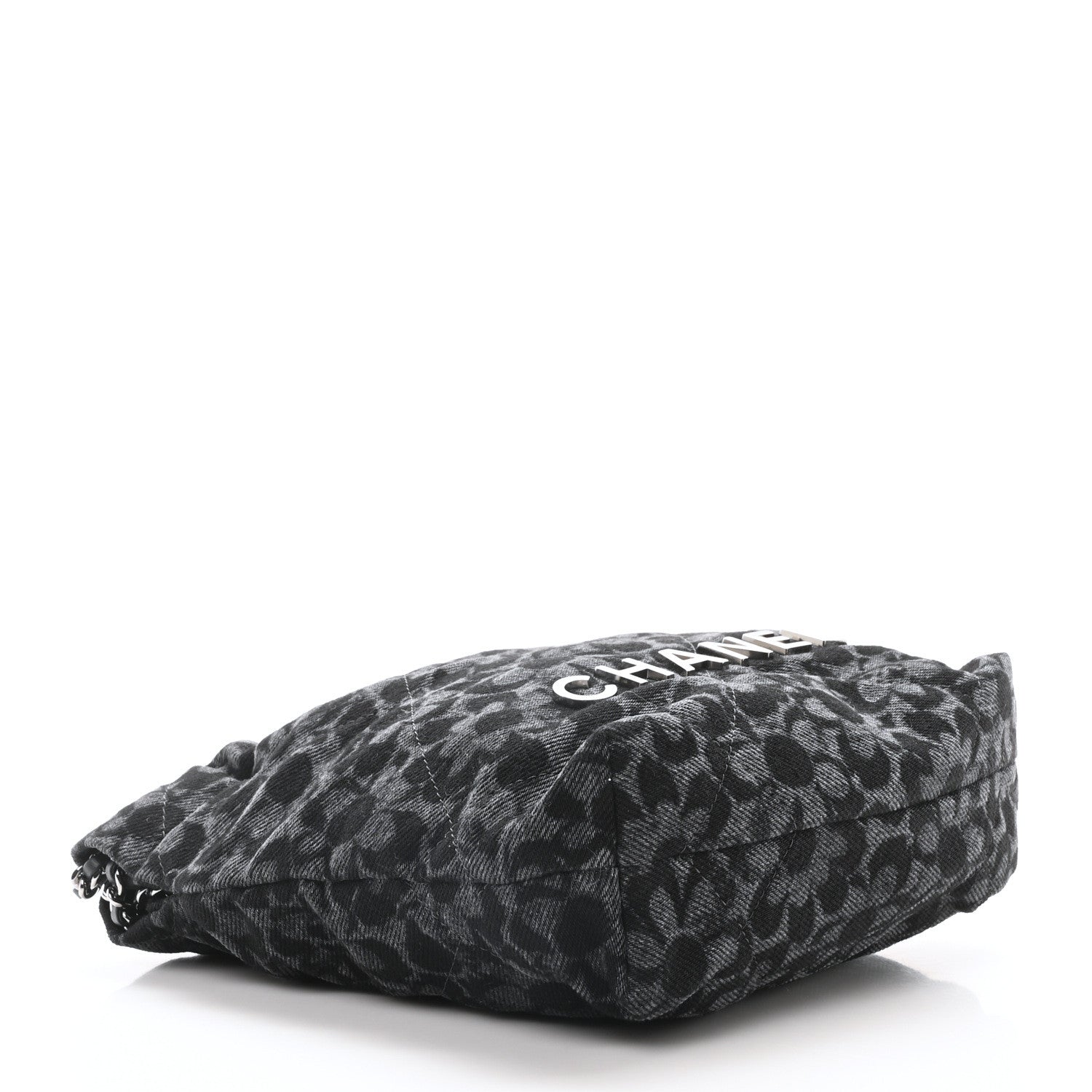Denim Quilted Floral Print Mini Chanel 22 Black Grey