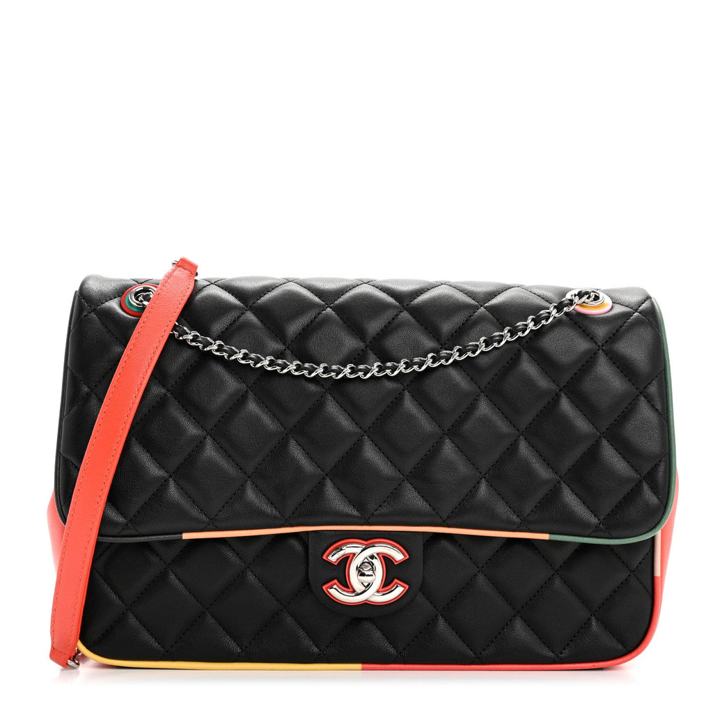 Lambskin Quilted Jumbo Cuba Color Flap Black