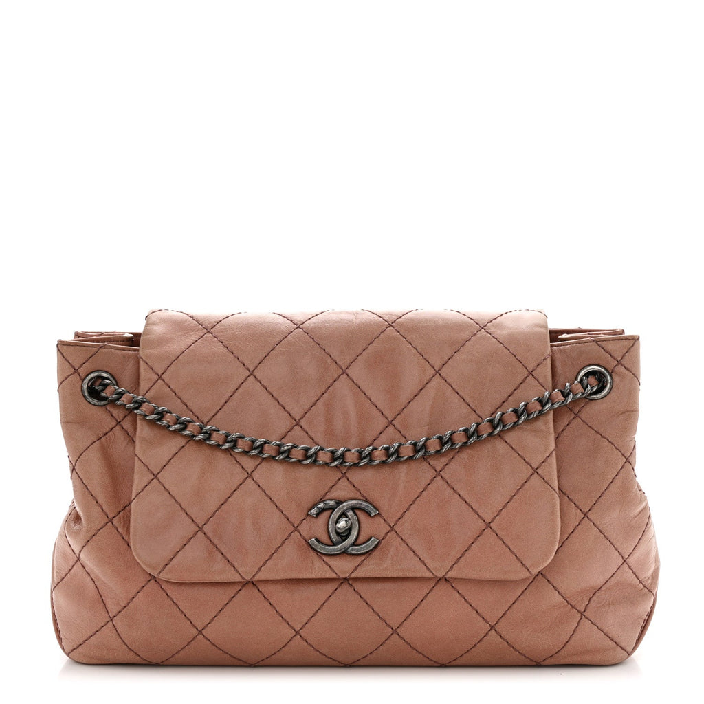 Aged Calfskin Quilted Chain Accordion Flap Dark Pink