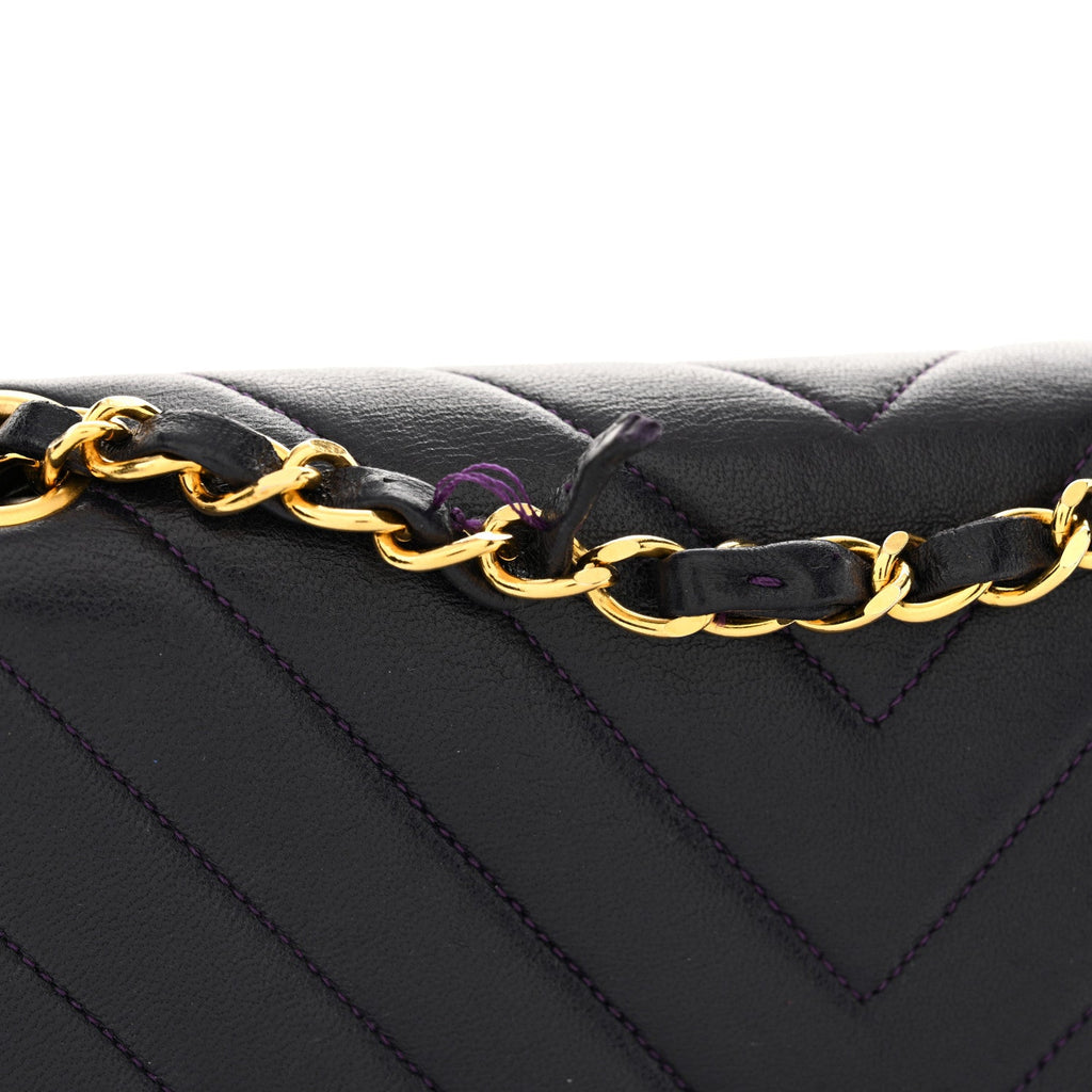 Lambskin Chevron Quilted Small Double Flap Purple