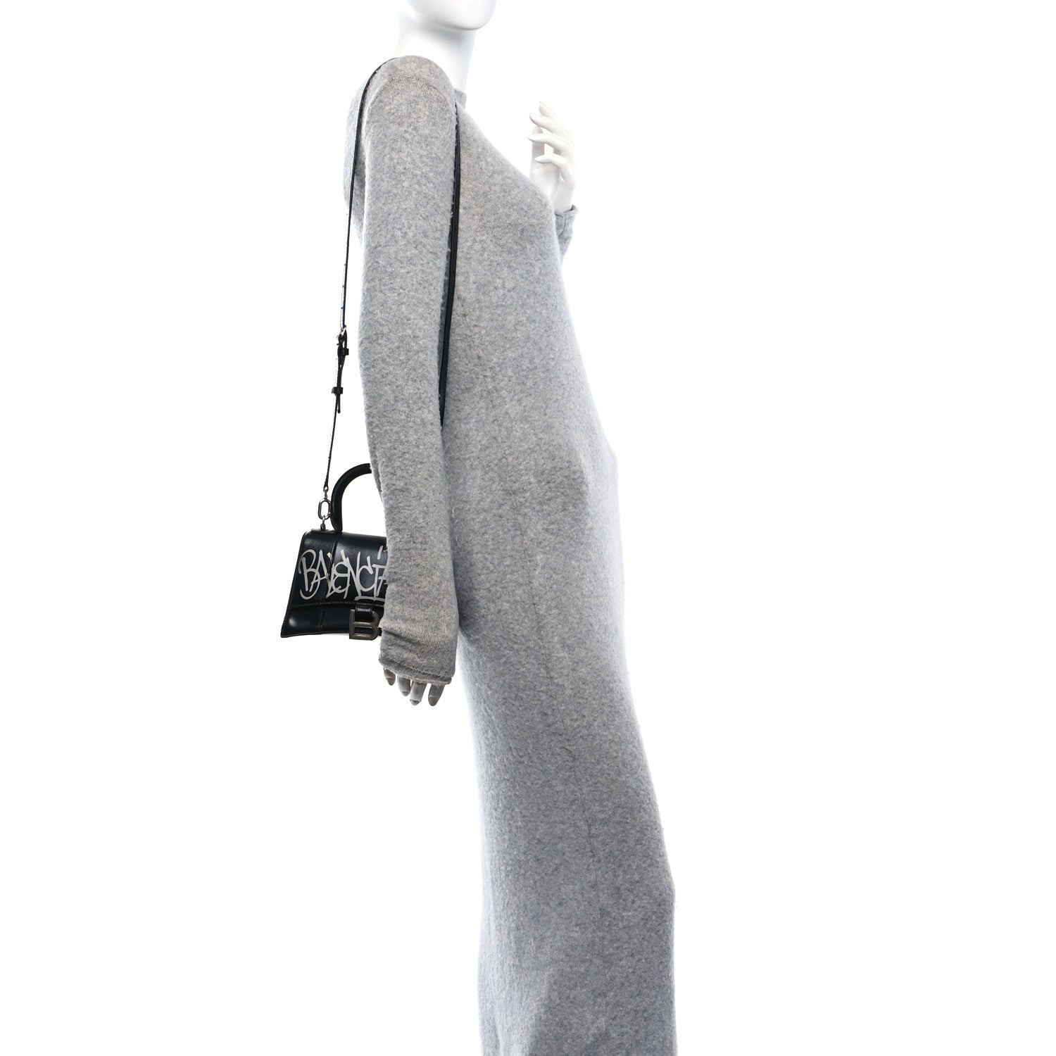 Box Calfskin Graffiti Logo Hourglass Top Handle Bag XS Black Silver