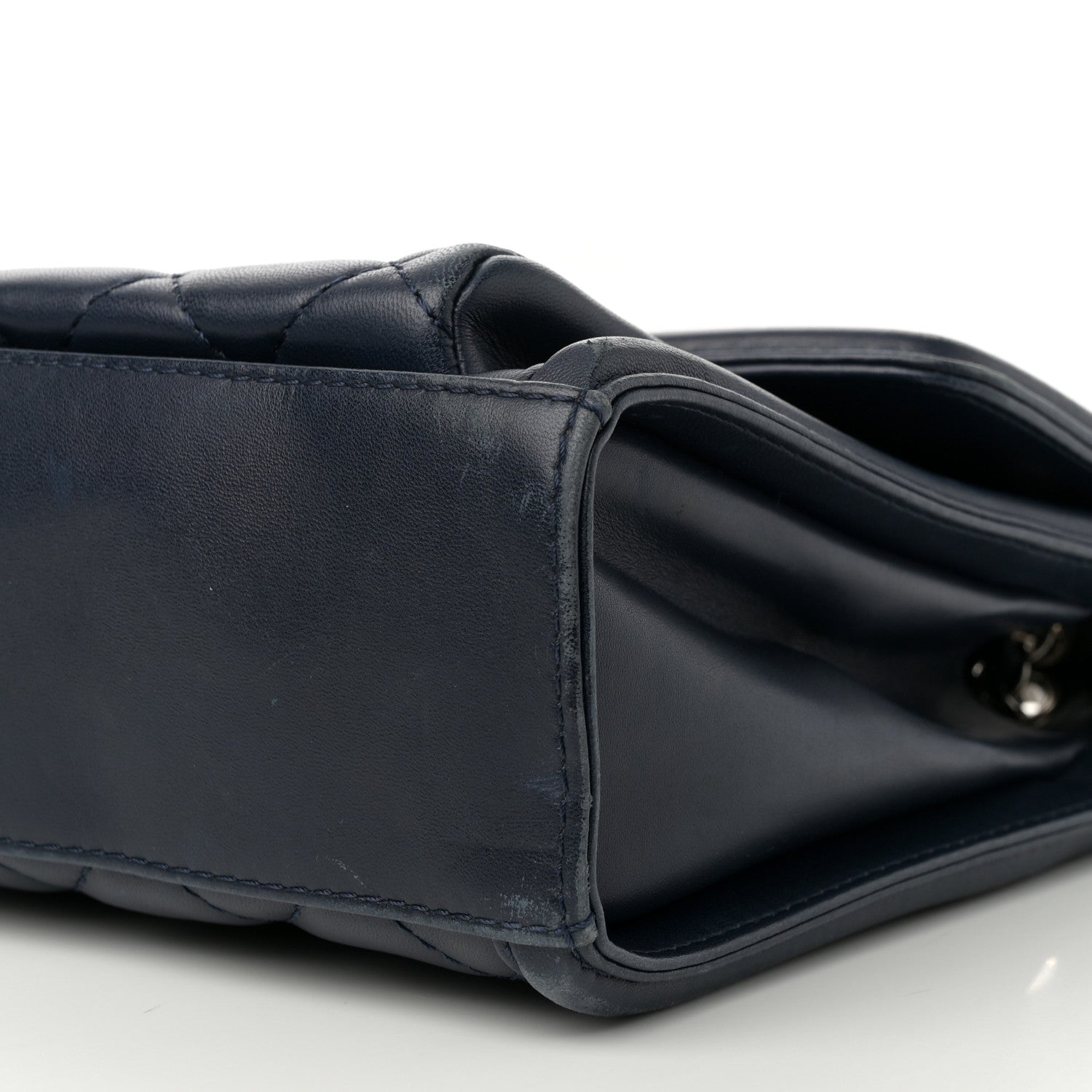 Lambskin Quilted Large Geometric Flap Navy