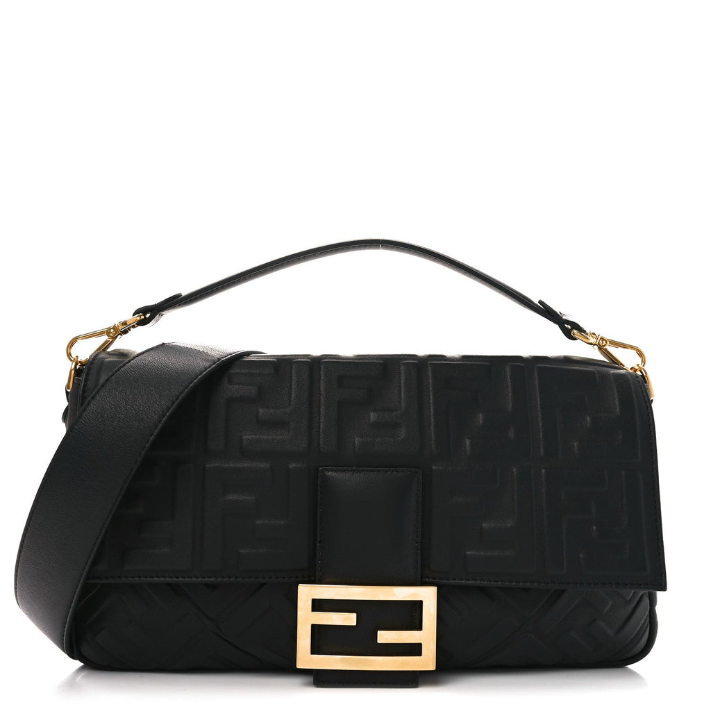 Nappa FF 1974 Embossed Large Baguette Black