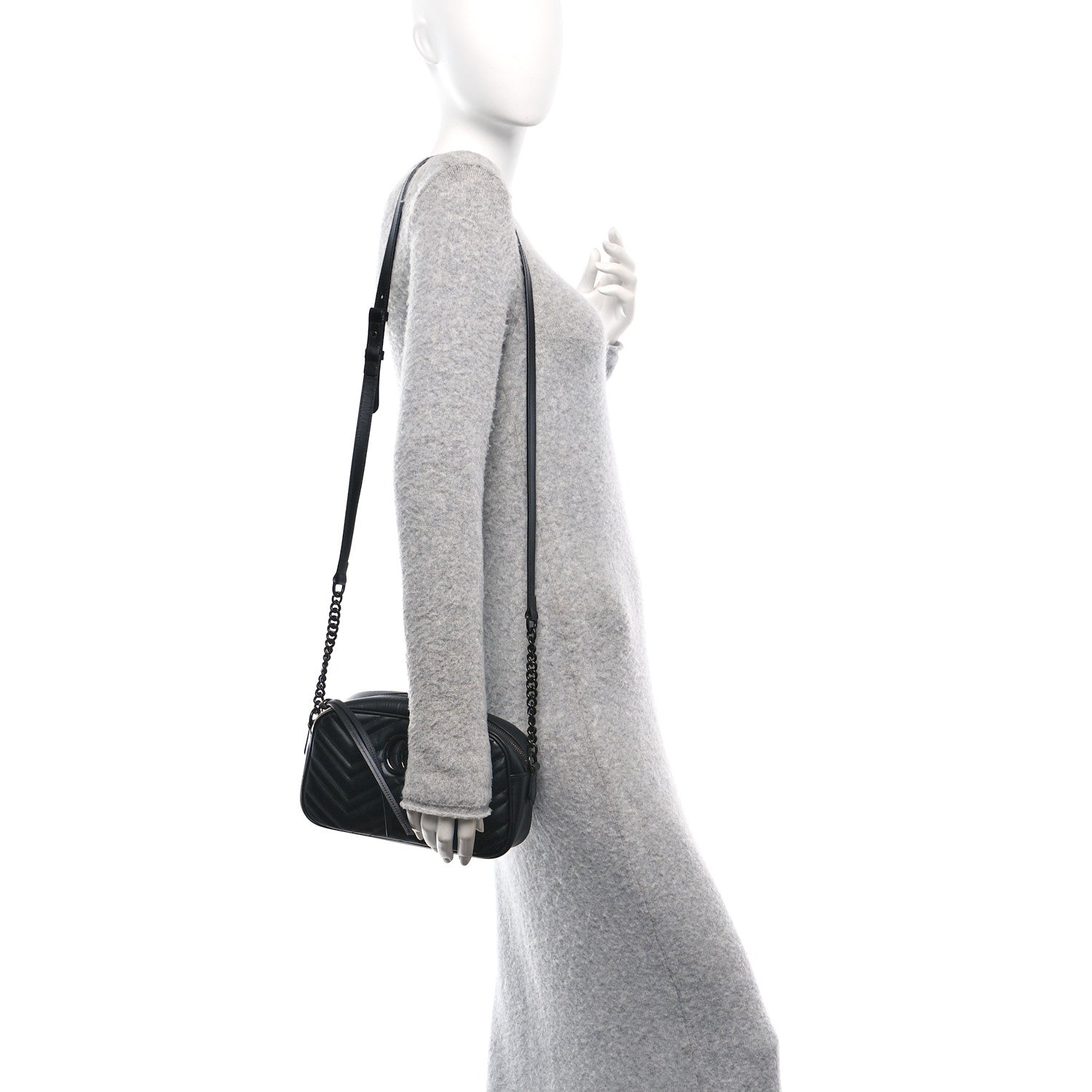 Calfskin Matelasse Monochrome Small GG Marmont Chain Shoulder Bag Black