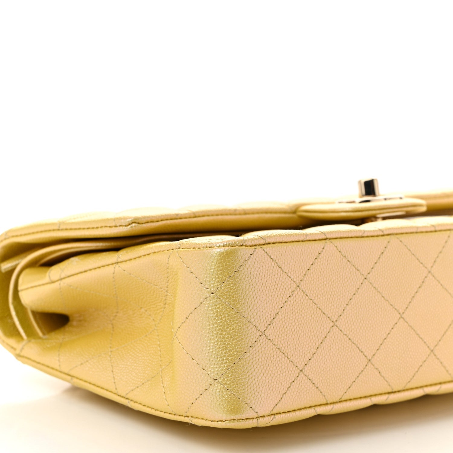 Iridescent Caviar Quilted Medium Double Flap Yellow