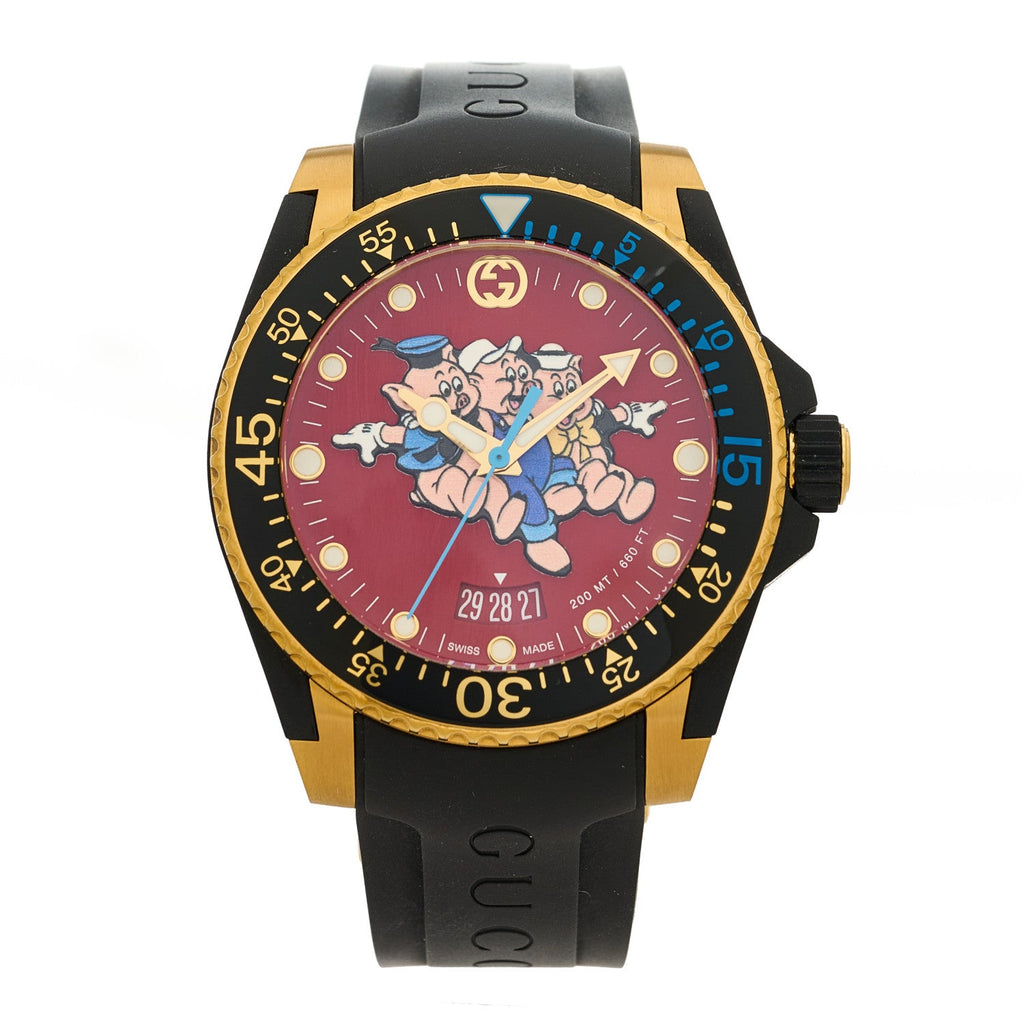 Stainless Steel Rubber 40mm Three Little Pigs Dive Quartz Watch