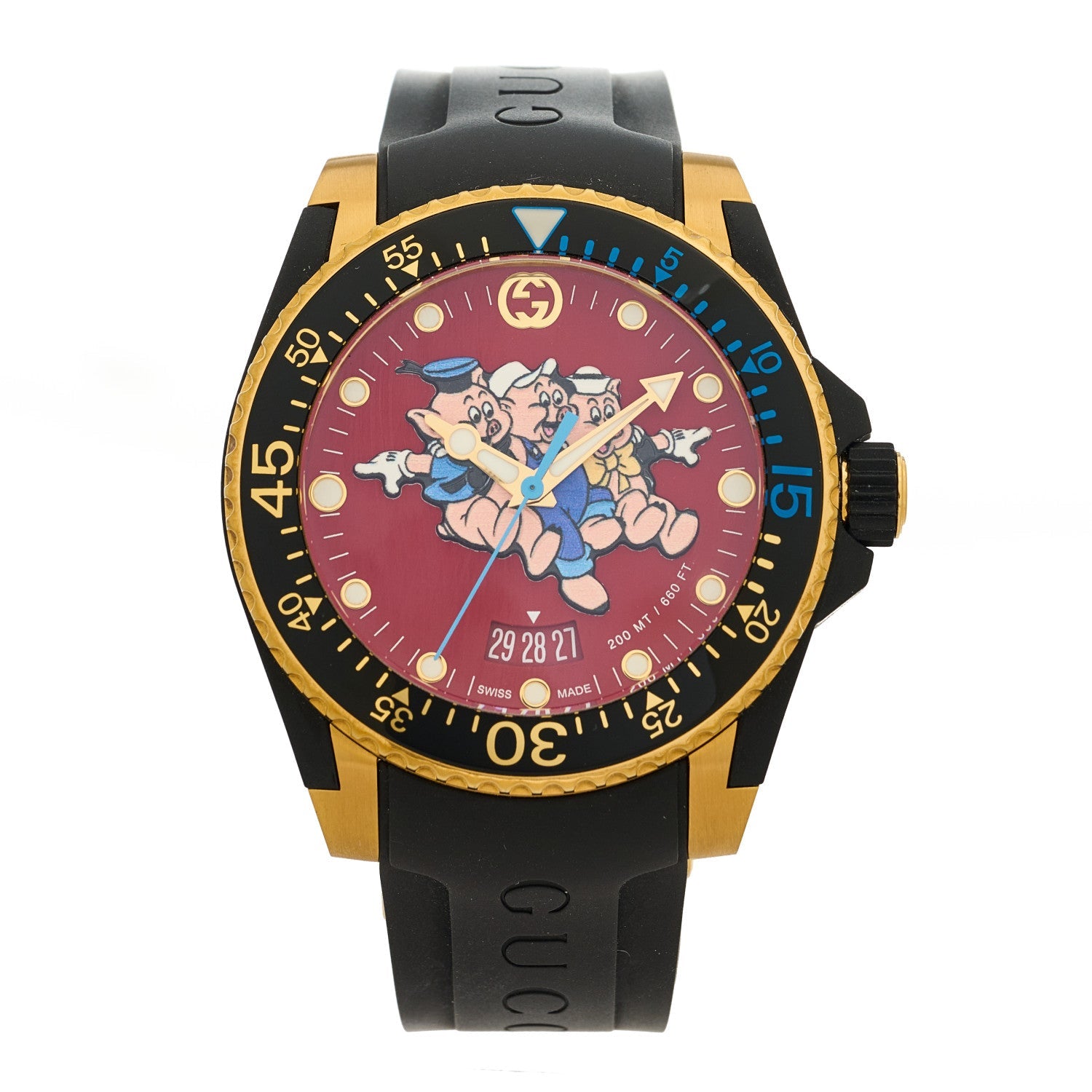 Stainless Steel Rubber 40mm Three Little Pigs Dive Quartz Watch
