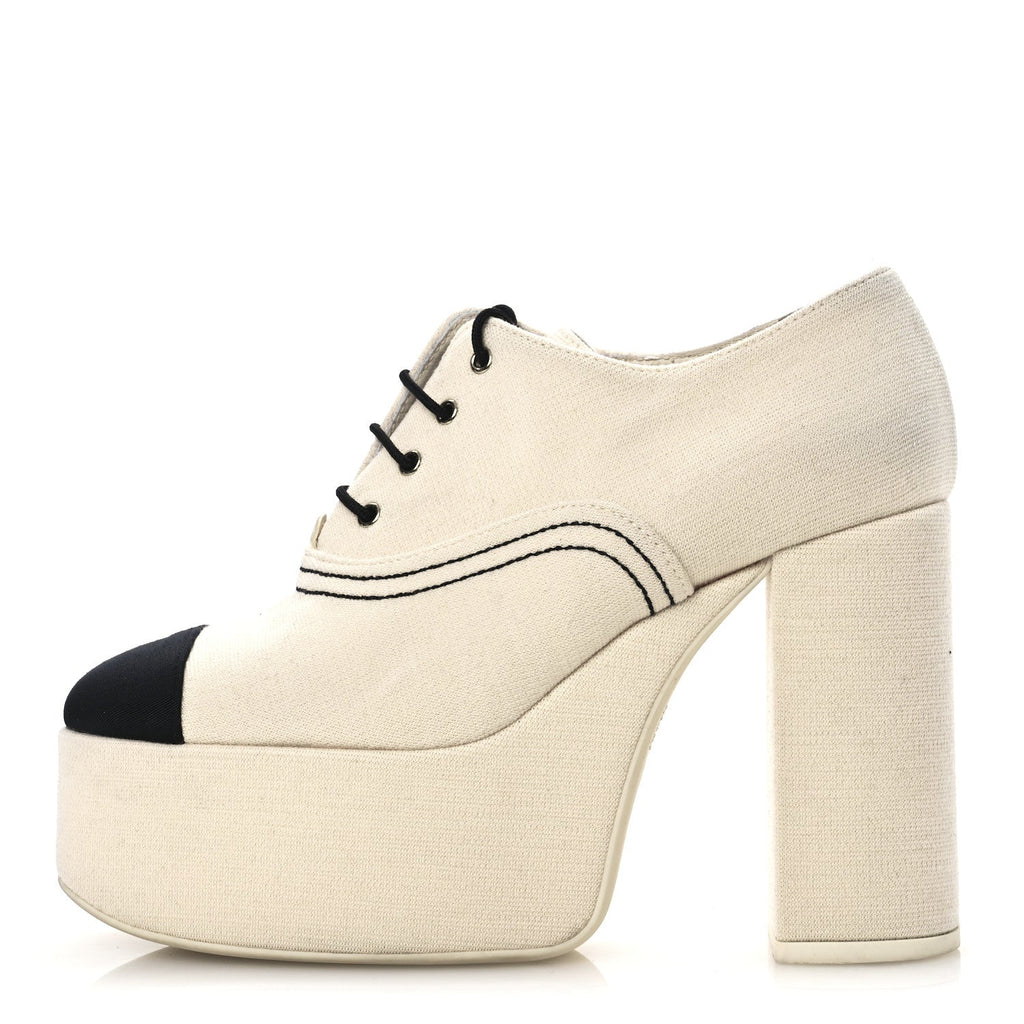 Canvas Lace Up Oxford Pumps 38 White Black