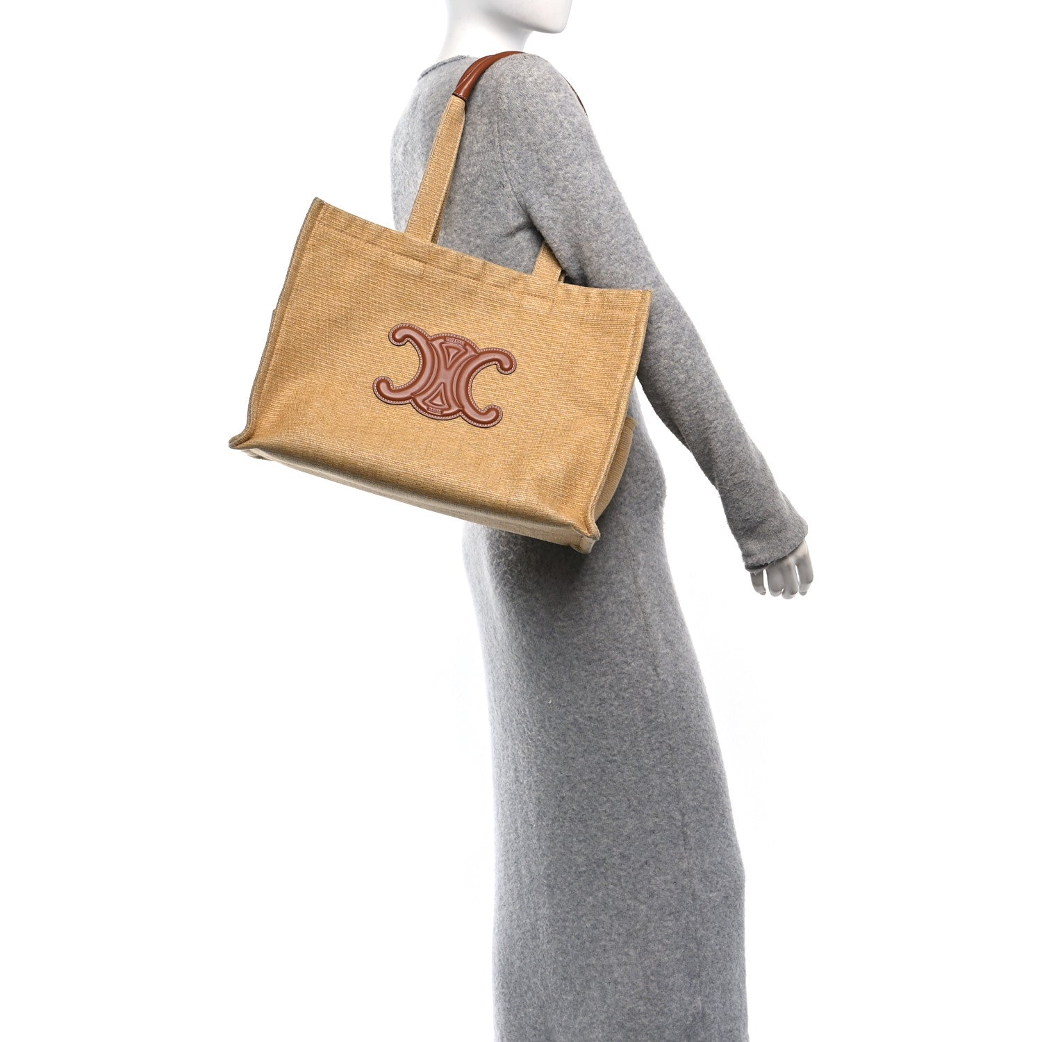 Canvas Calfskin Triomphe Large Cabas  Natural Tan