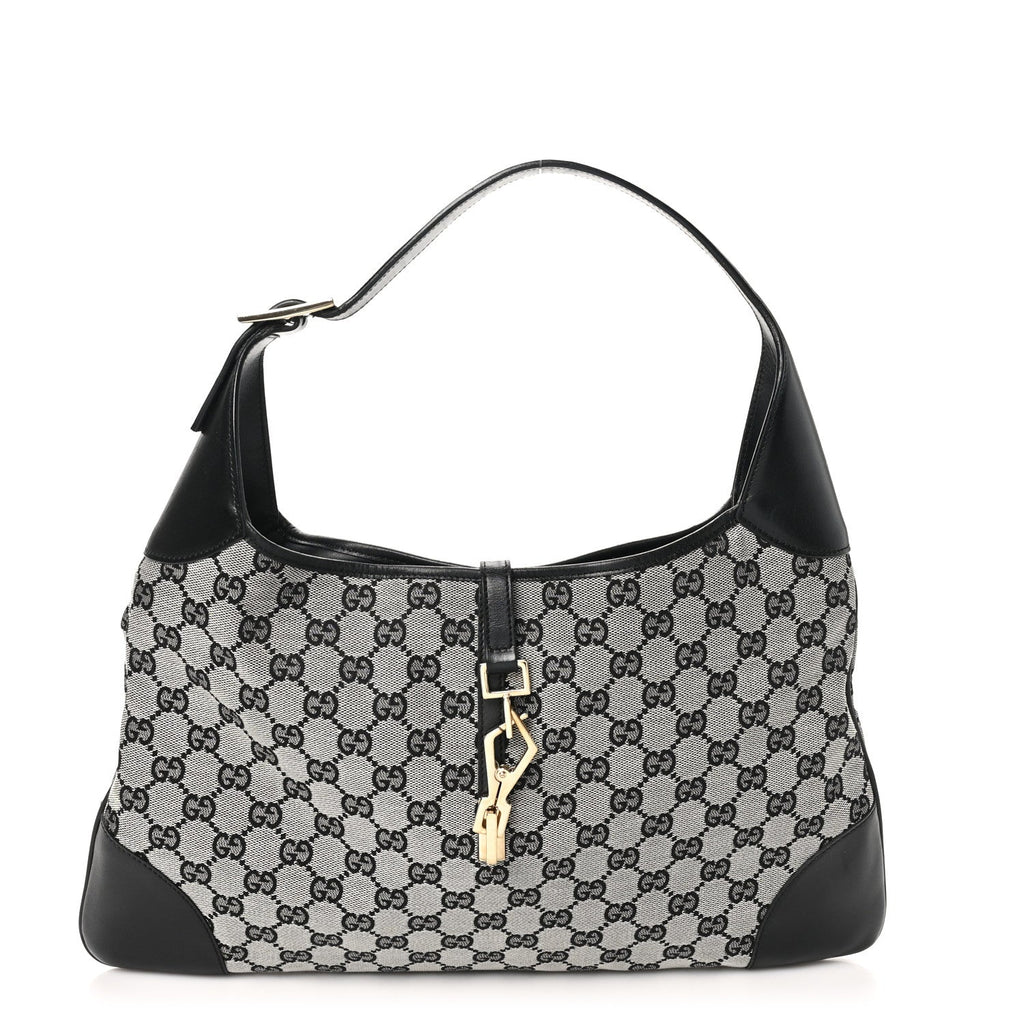 Monogram Lobster Clasp Jackie O Hobo Beige Black