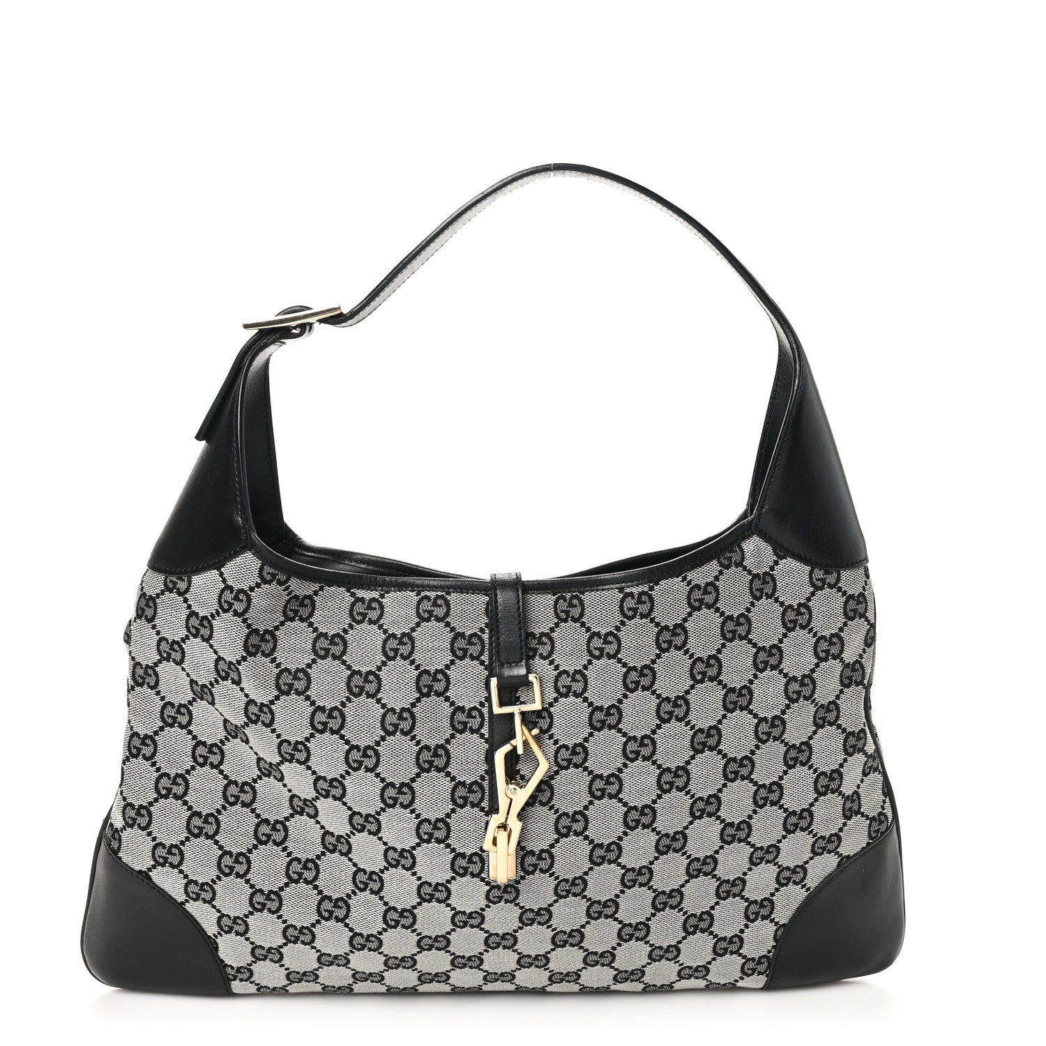 Monogram Lobster Clasp Jackie O Hobo Beige Black