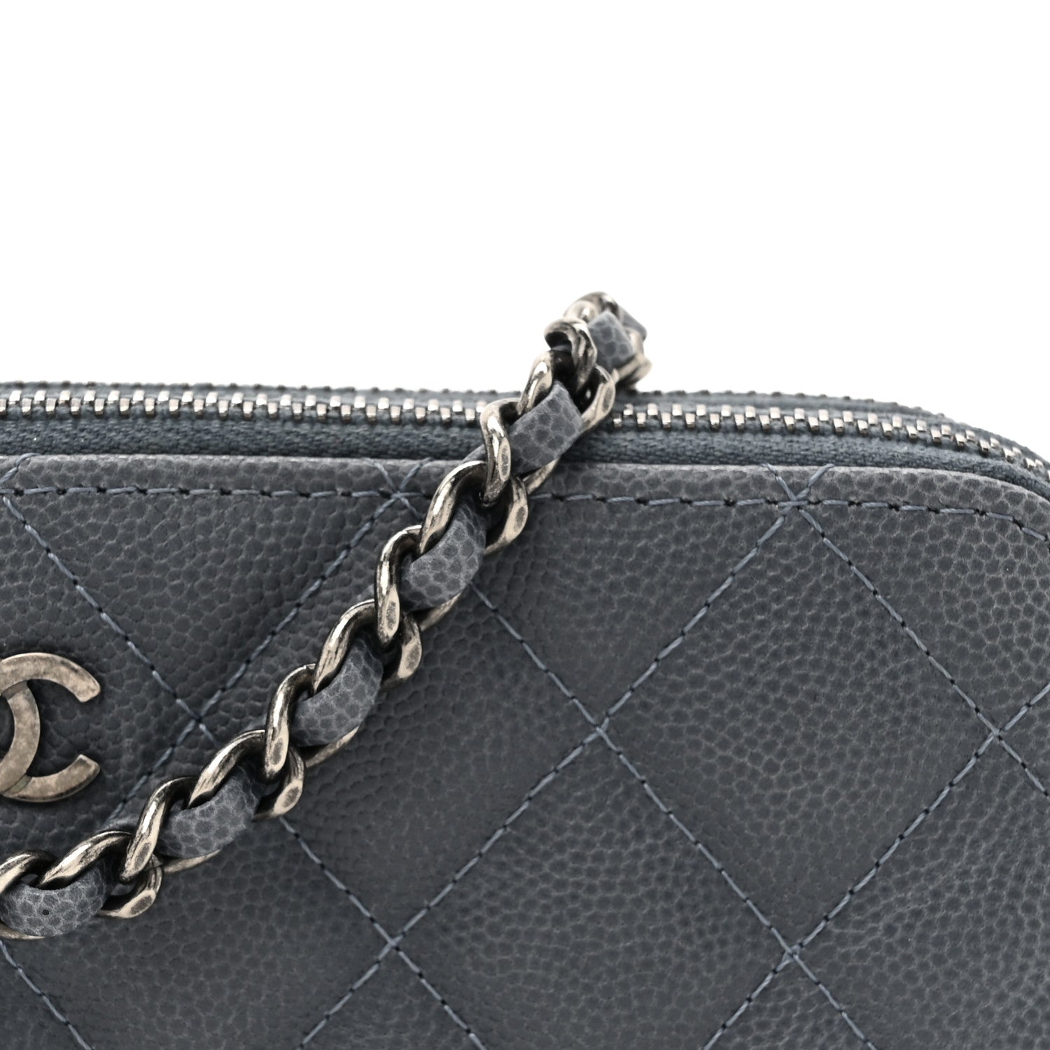 Caviar Quilted Small Clutch With Chain Grey