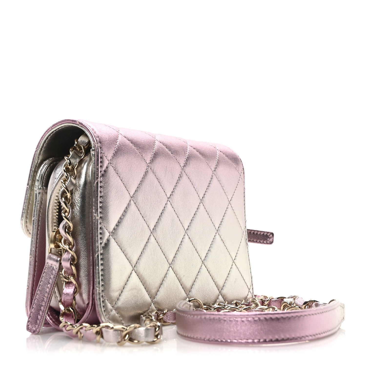 Metallic Lambskin Like A Wallet Flap Golden Pink