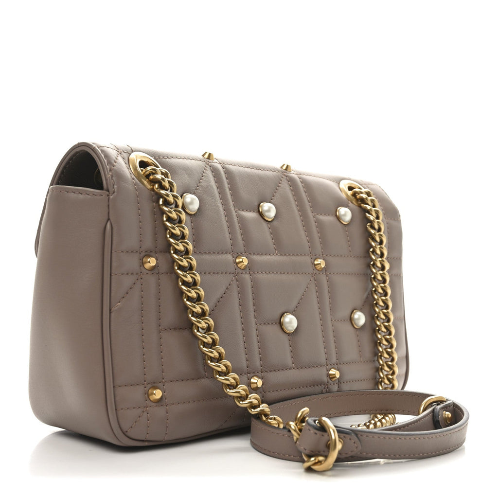 Calfskin Matelasse Studded Small Pearly GG Marmont Shoulder Bag Porcelain Rose