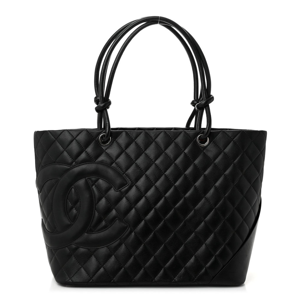Calfskin Quilted Large Cambon Tote Black