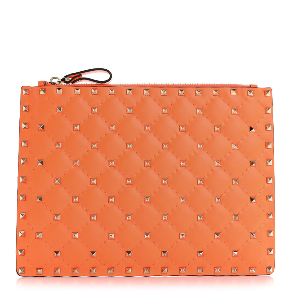 Nappa Rockstud Spike Pouch Neon Orange