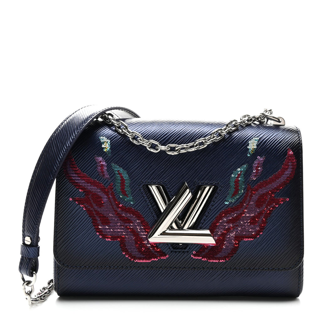 Epi Sequins Flame Twist Shoulder Bag MM Blue Nuit