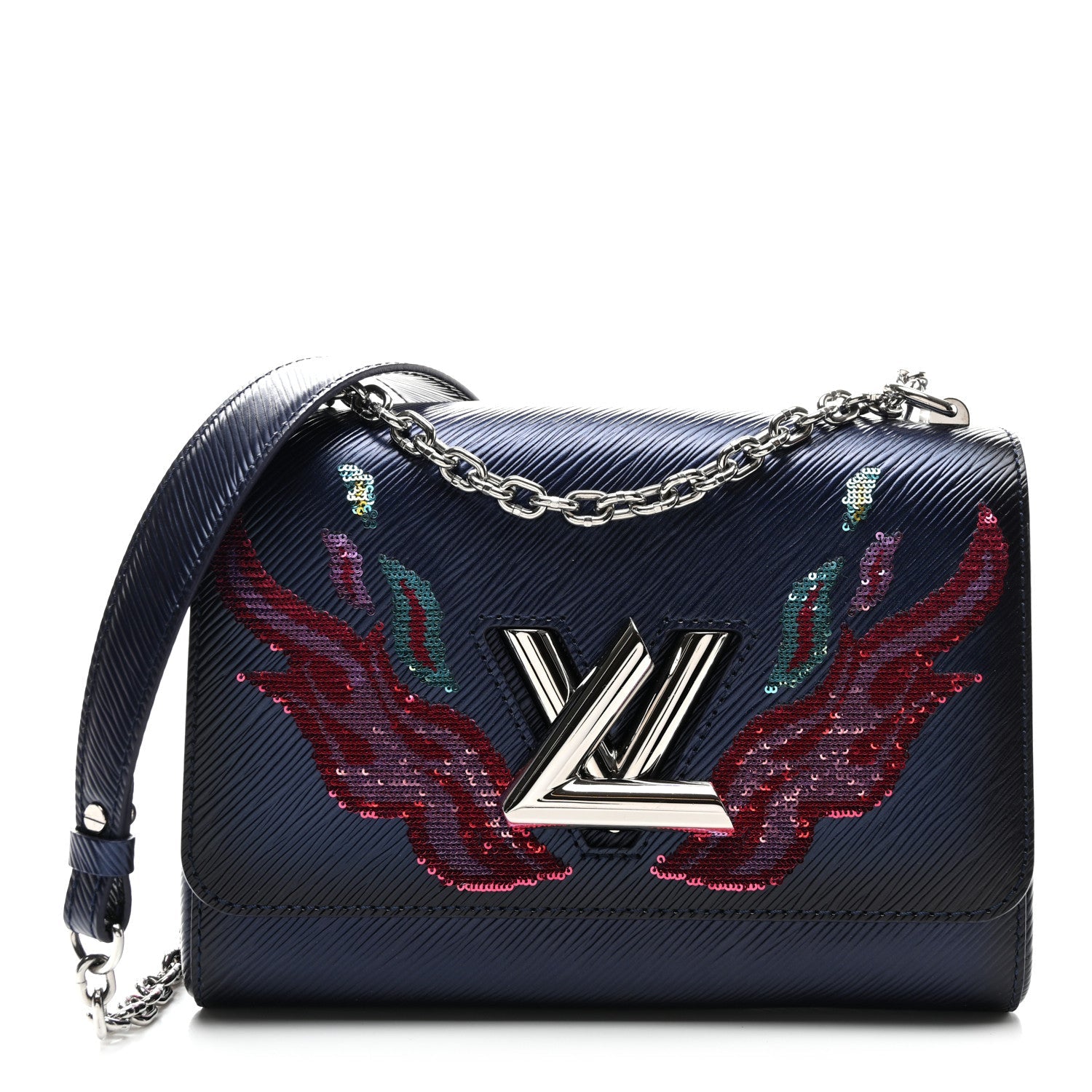 Epi Sequins Flame Twist Shoulder Bag MM Blue Nuit