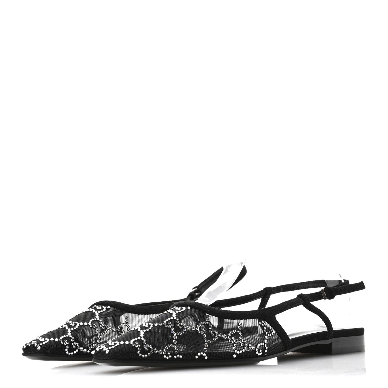Tela Retino Kid Scamosciato Crystal GG Monogram Square Demi Ballet Flats 37 Black