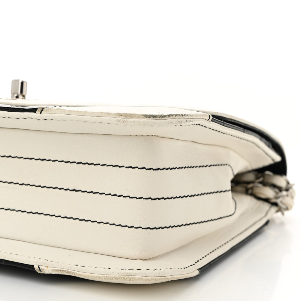 Lambskin Patent Chocolate Bar Flap Black White