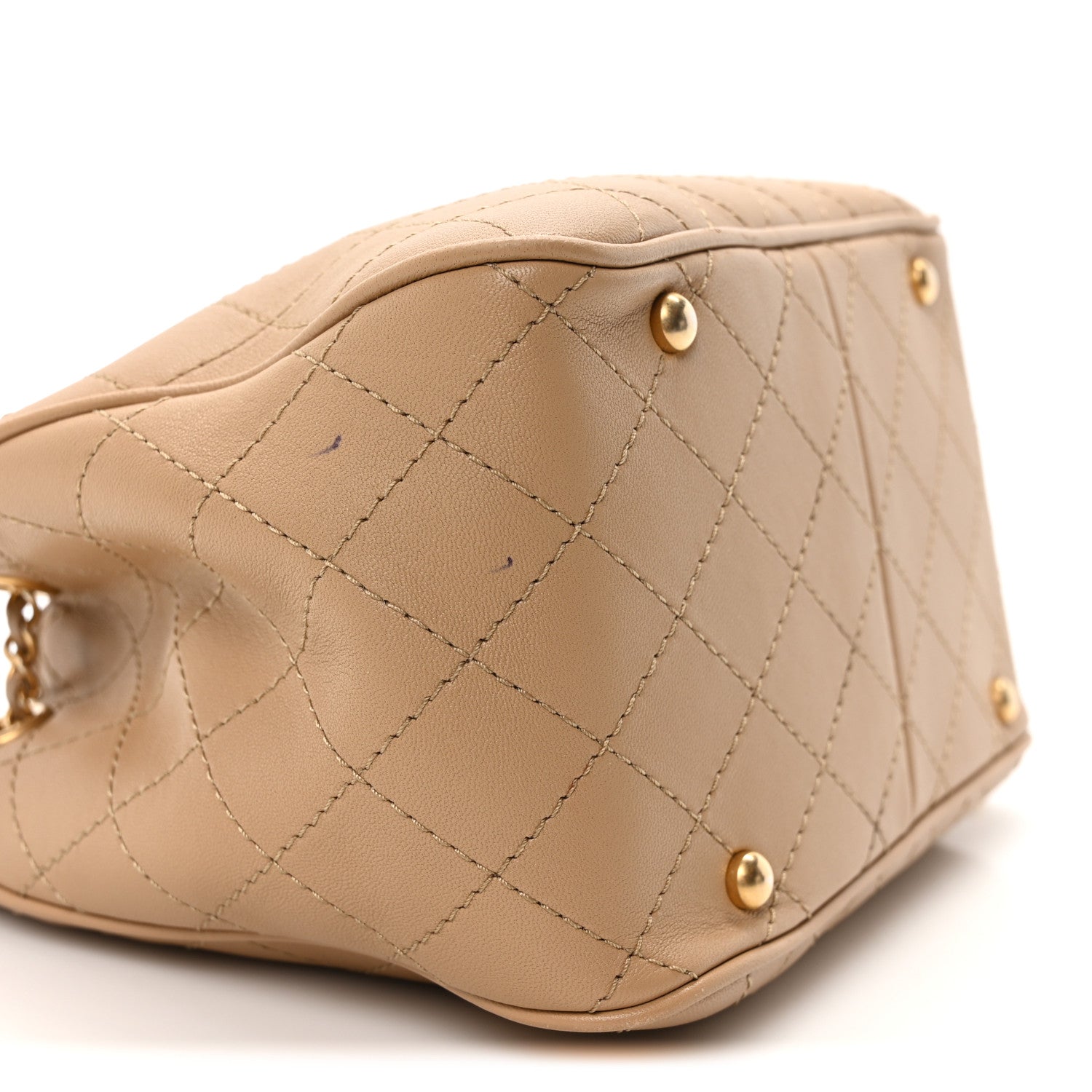 Calfskin Stitched Small Egyptian Amulet Drawstring Bag Beige