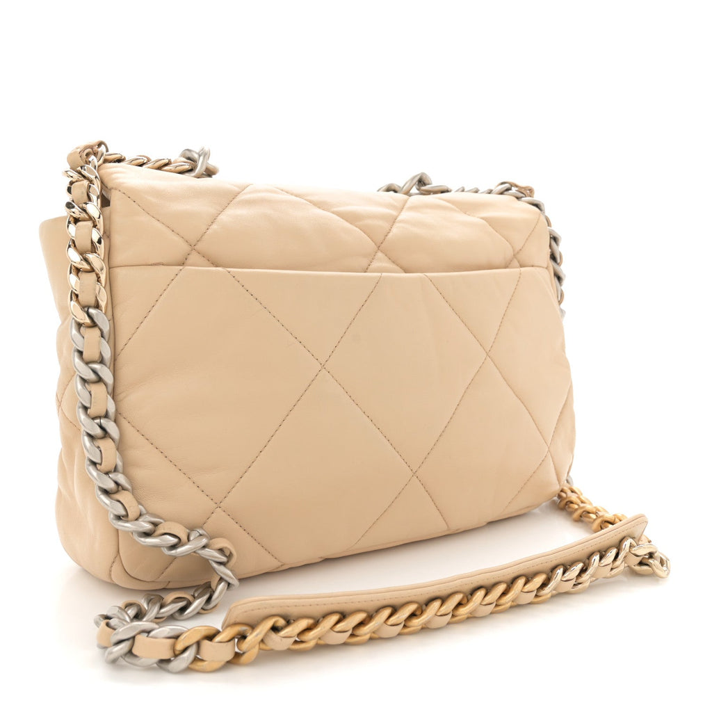Goatskin Quilted Large Chanel 19 Flap Light Beige