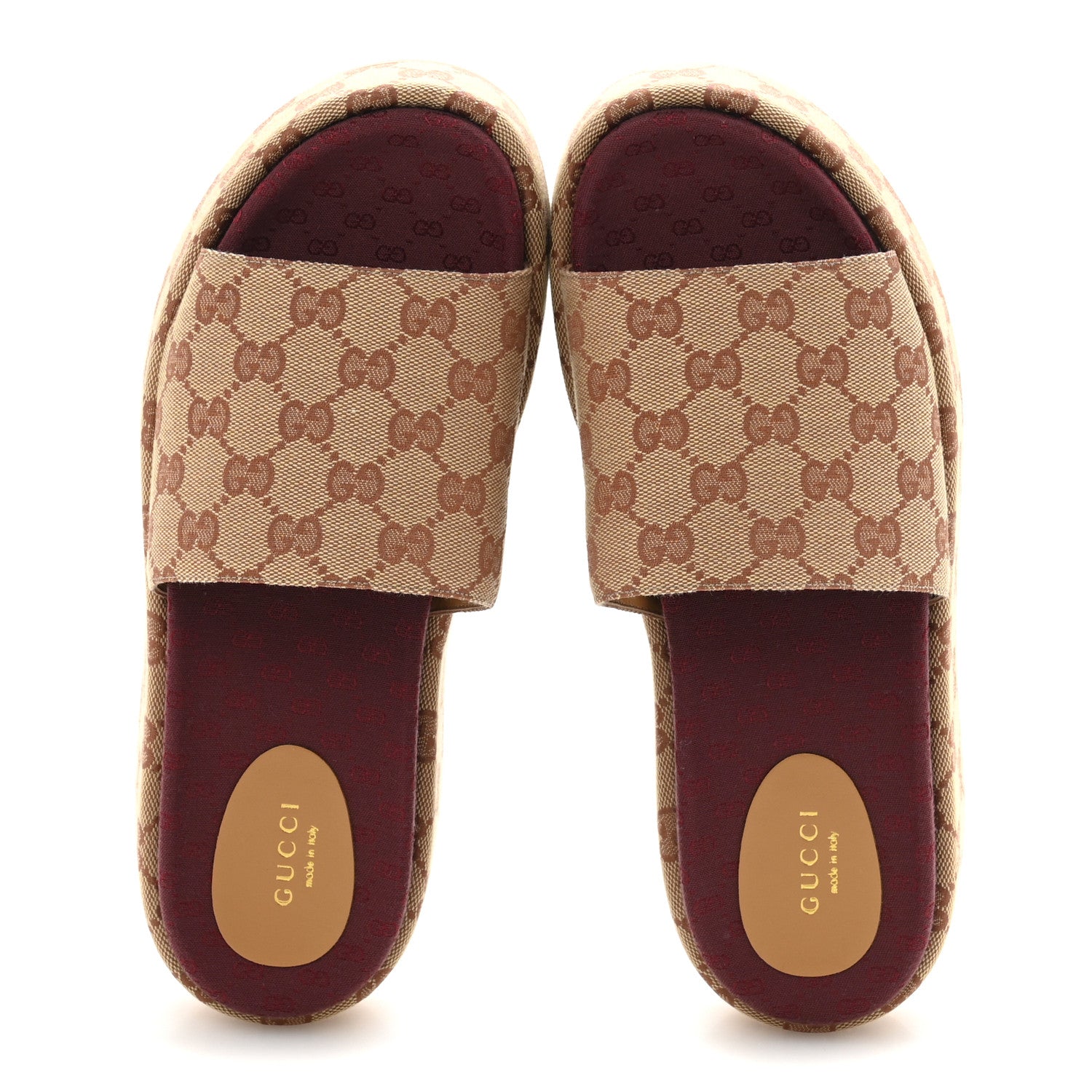Canvas GG Monogram Angelina Platform Slide Sandals 40 Beige Ruggine