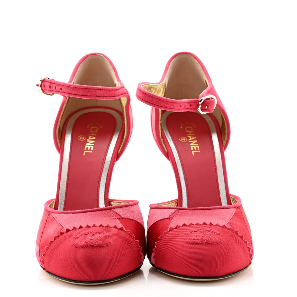 Silk Grosgrain Cap Toe Patchwork Pumps 39 Pink