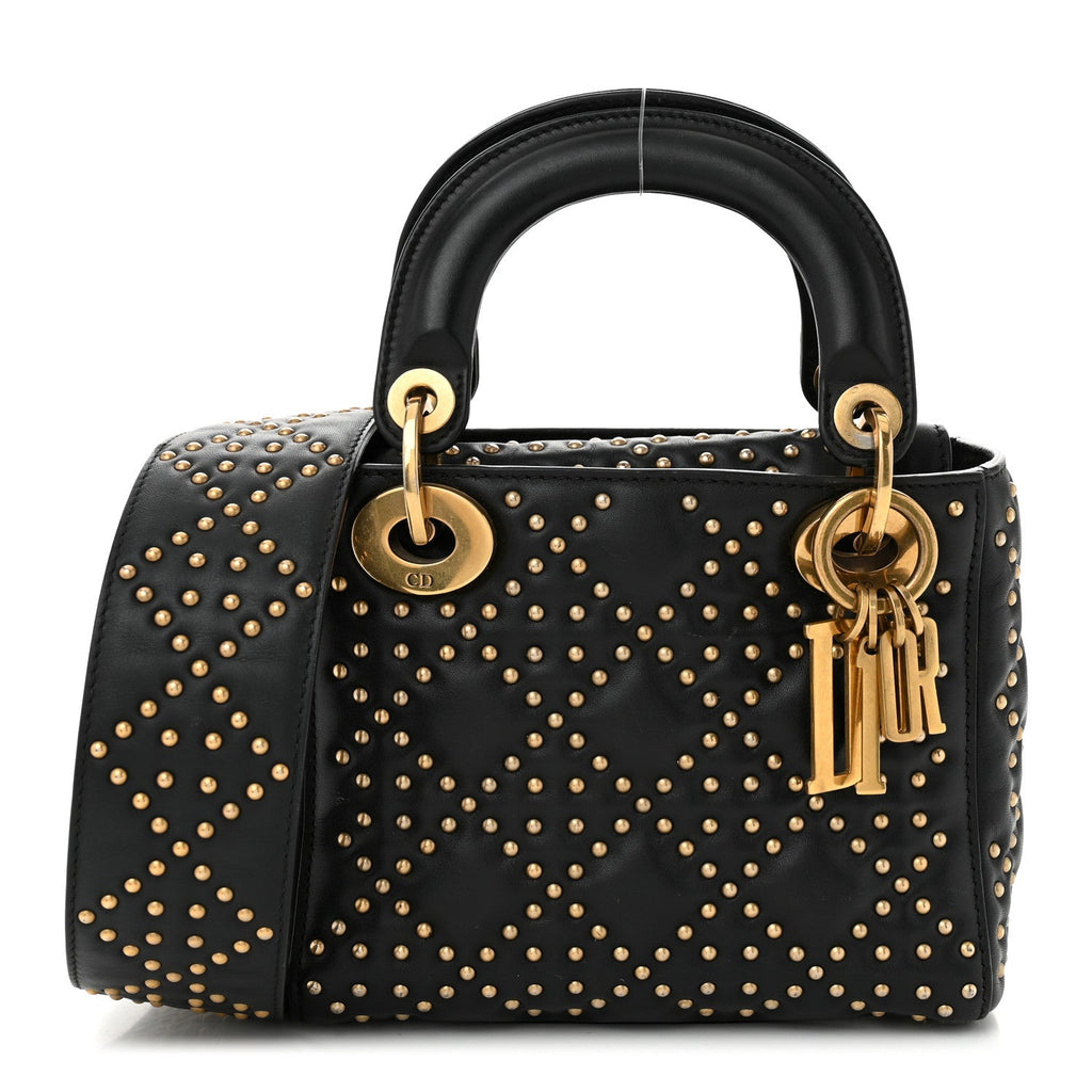 Lambskin Studded Mini Supple Lady Dior Black