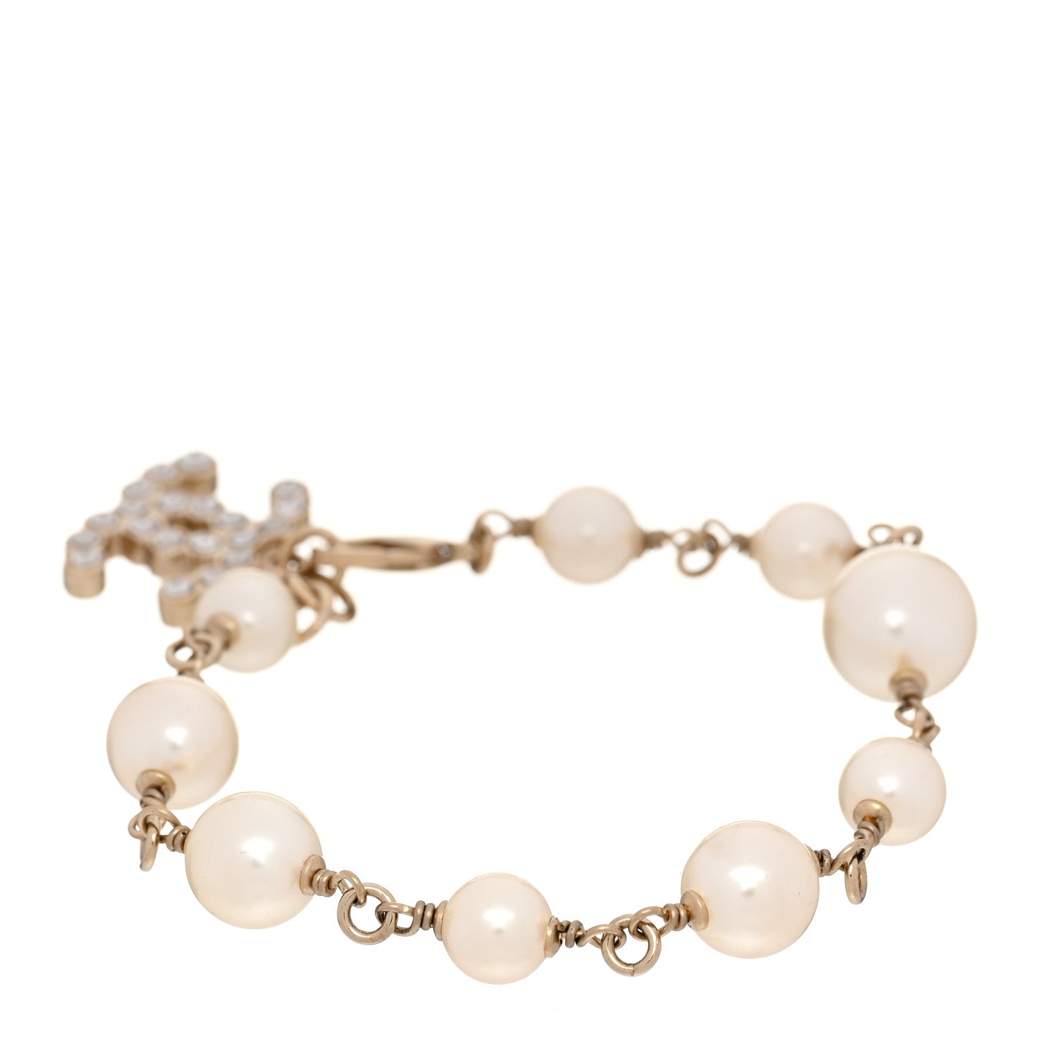 Pearl Crystal CC Bracelet Gold