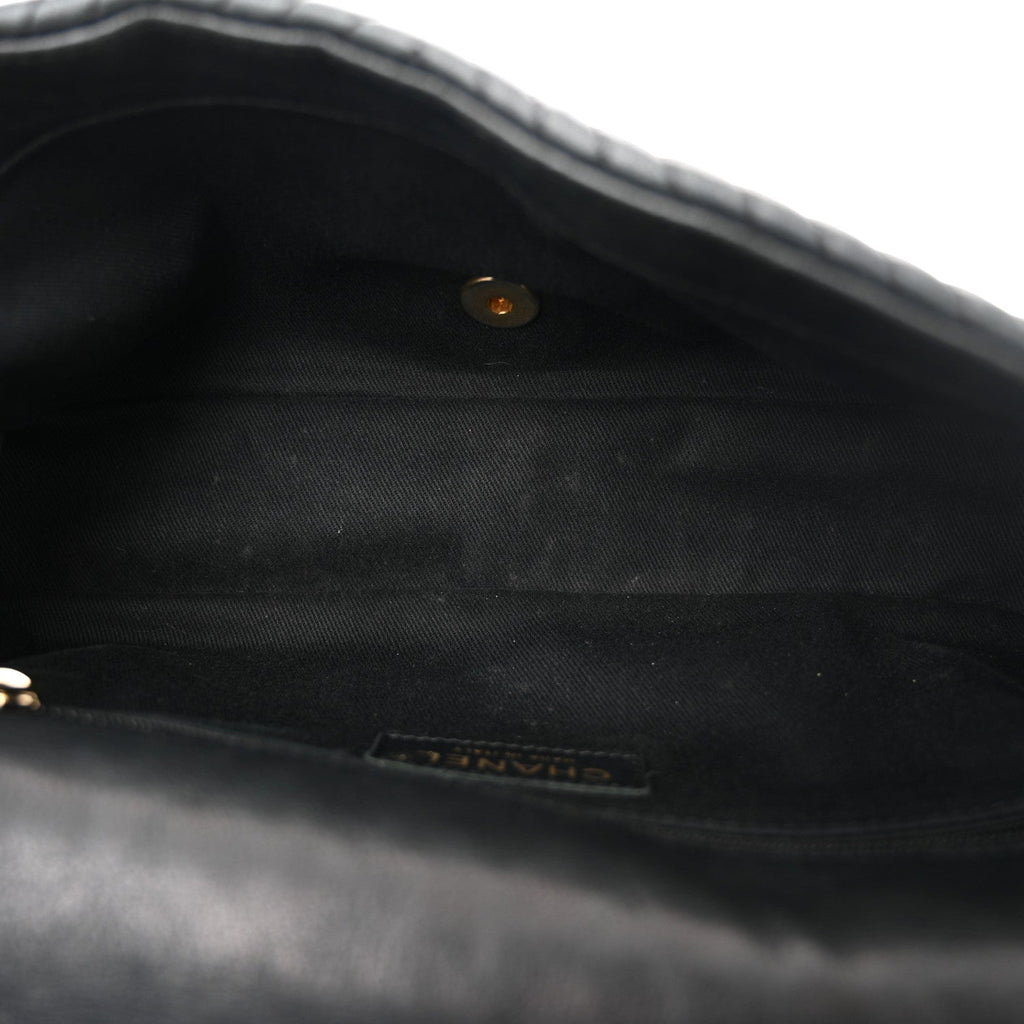 Calfskin Chevron Quilted Medium Surpique Flap Black