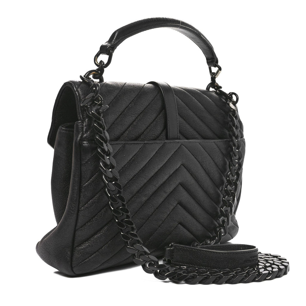 Sheepskin Matelasse Chevron Monogram Monochrome Medium College Bag Black