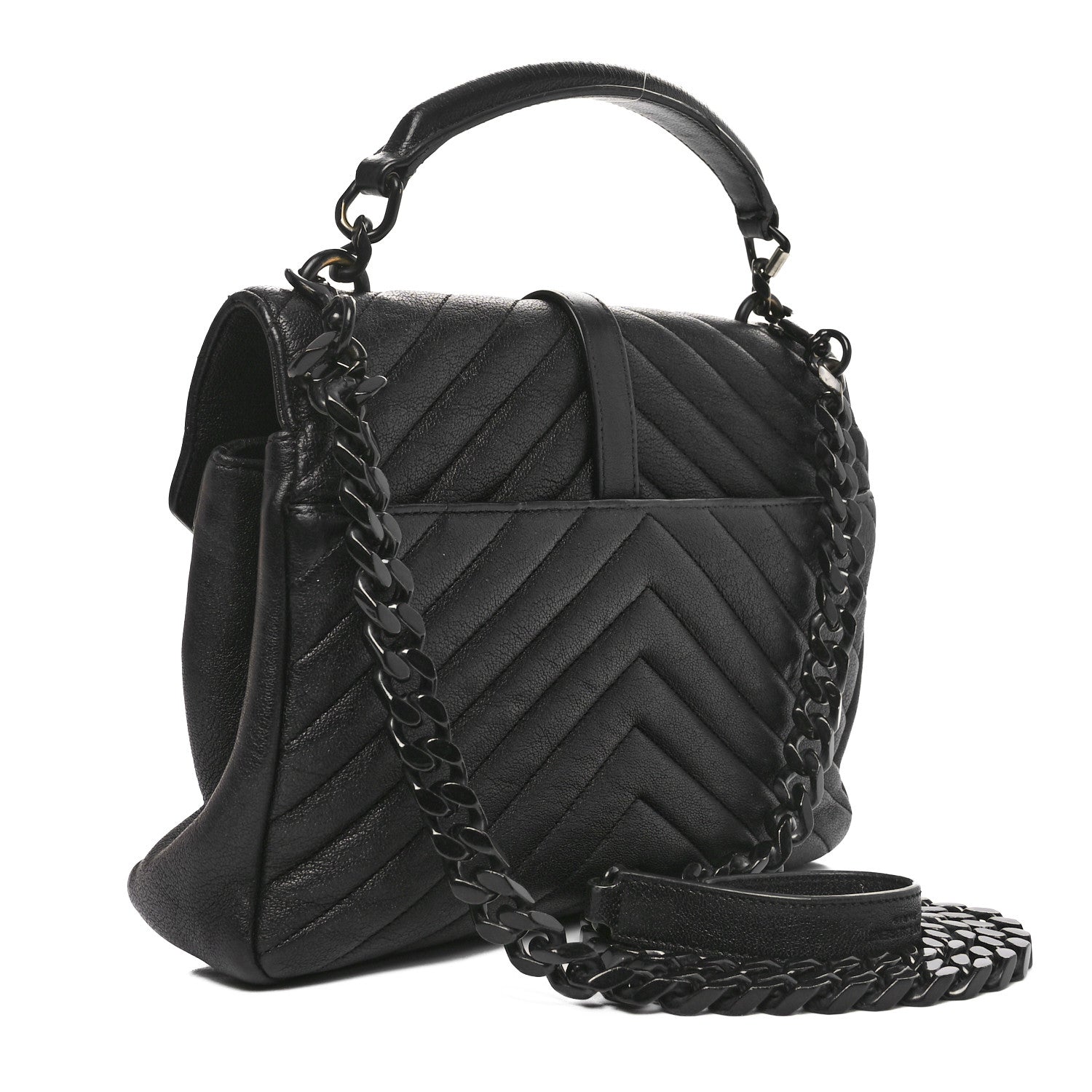 Sheepskin Matelasse Chevron Monogram Monochrome Medium College Bag Black