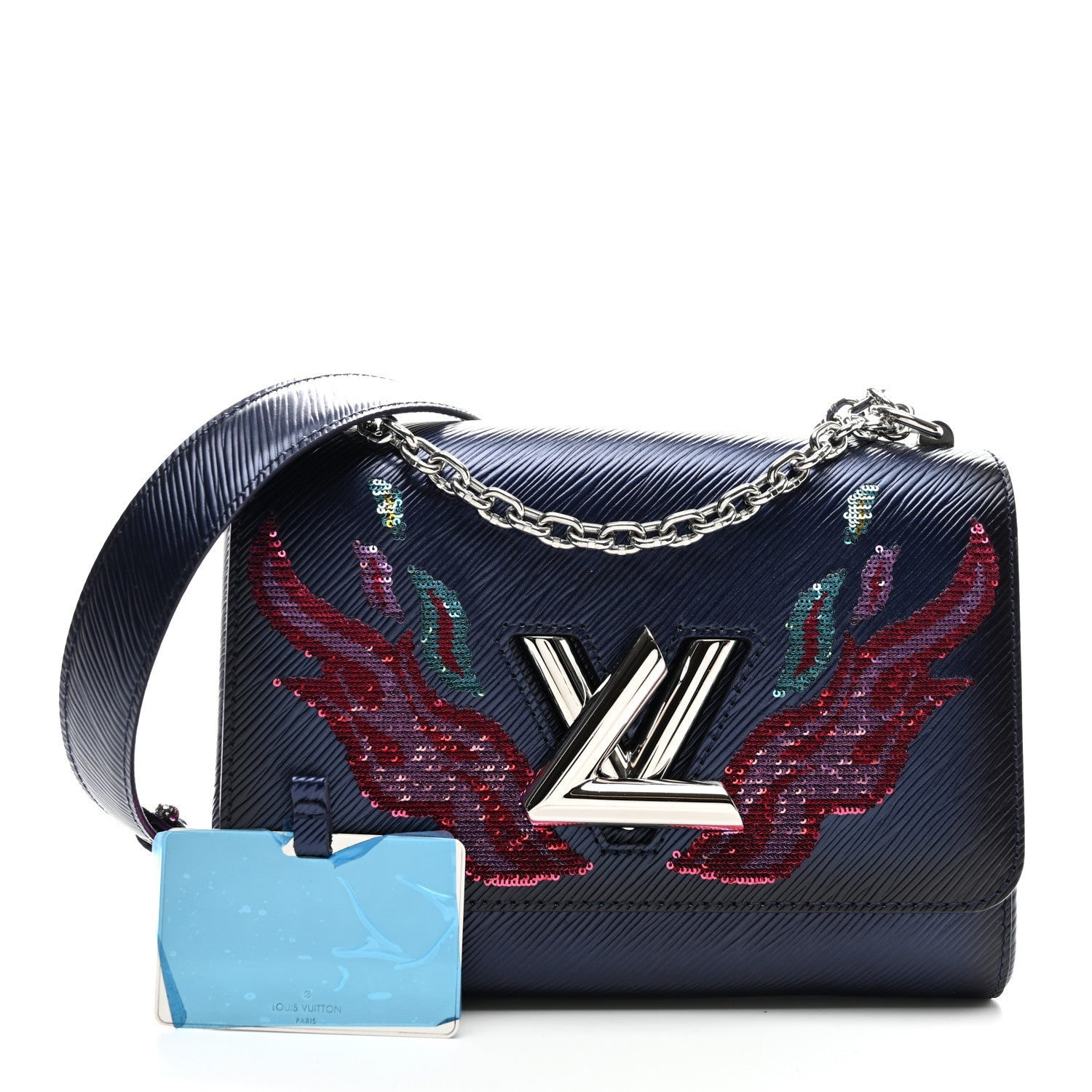 Epi Sequins Flame Twist Shoulder Bag MM Blue Nuit