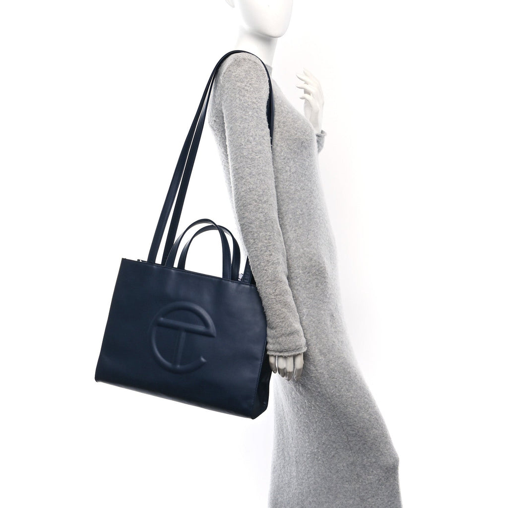 Vegan Leather Medium Shopping Bag Navy